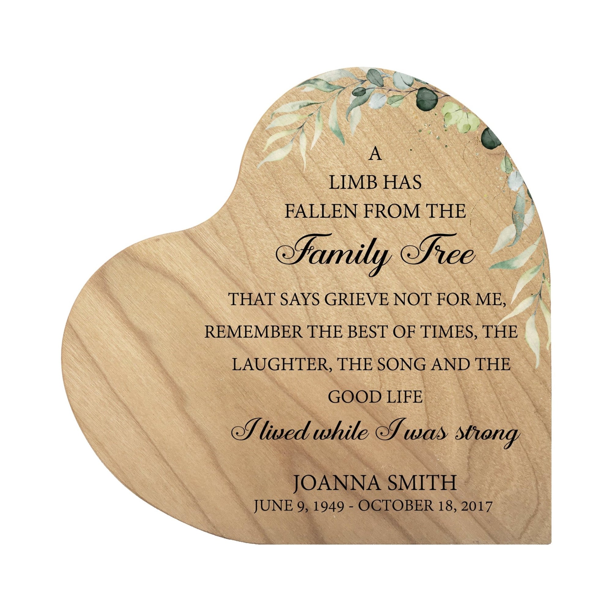 Custom Memorial Solid Wood Heart Decoration A Limb Has Fallen (Maple) - LifeSong Milestones