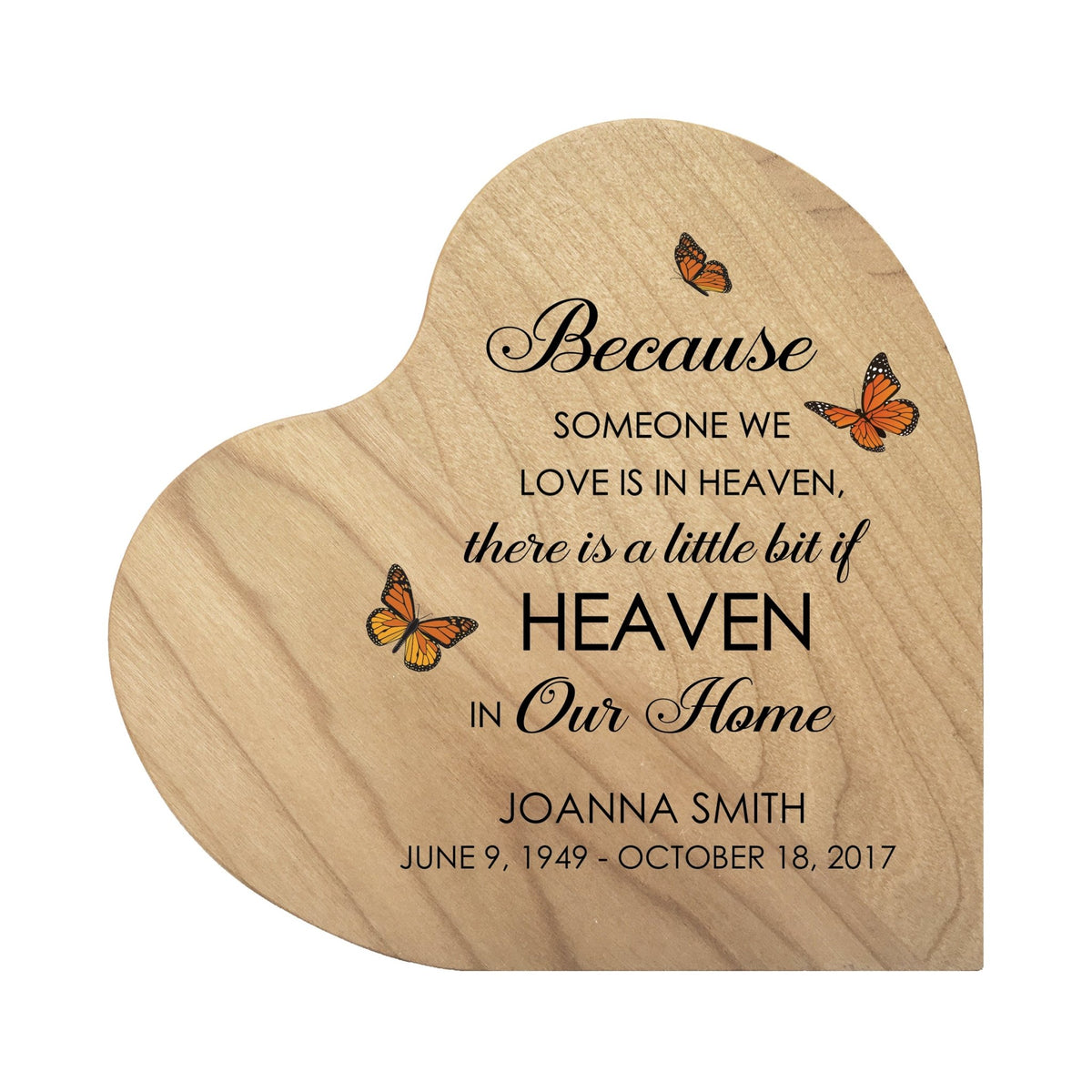 Custom Memorial Solid Wood Heart Decoration - Because Someone We (Maple) - LifeSong Milestones