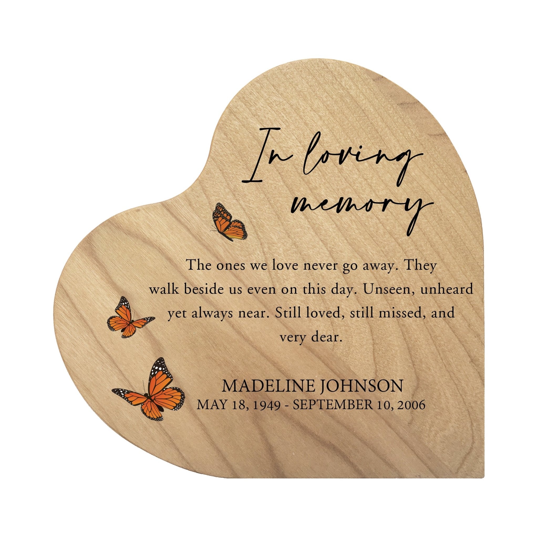 Heart Shape In Loving Memory Custom Memorial Solid Wood Heart Decoration - In Loving Memory (Maple ...