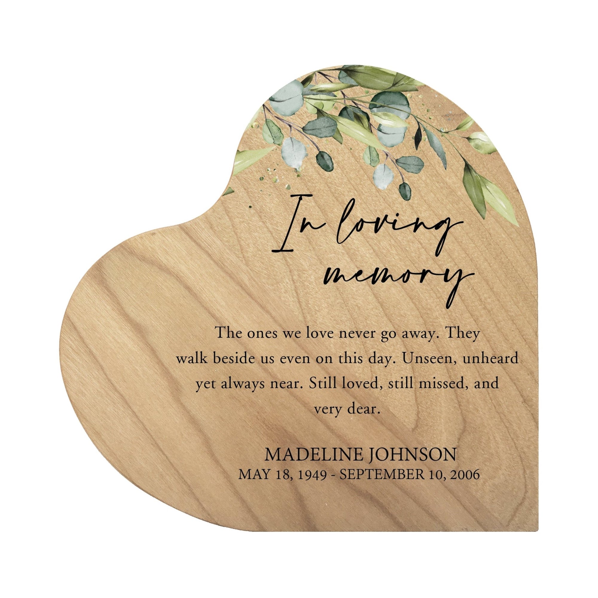 Custom Memorial Solid Wood Heart Decoration - In Loving Memory (Maple) - LifeSong Milestones