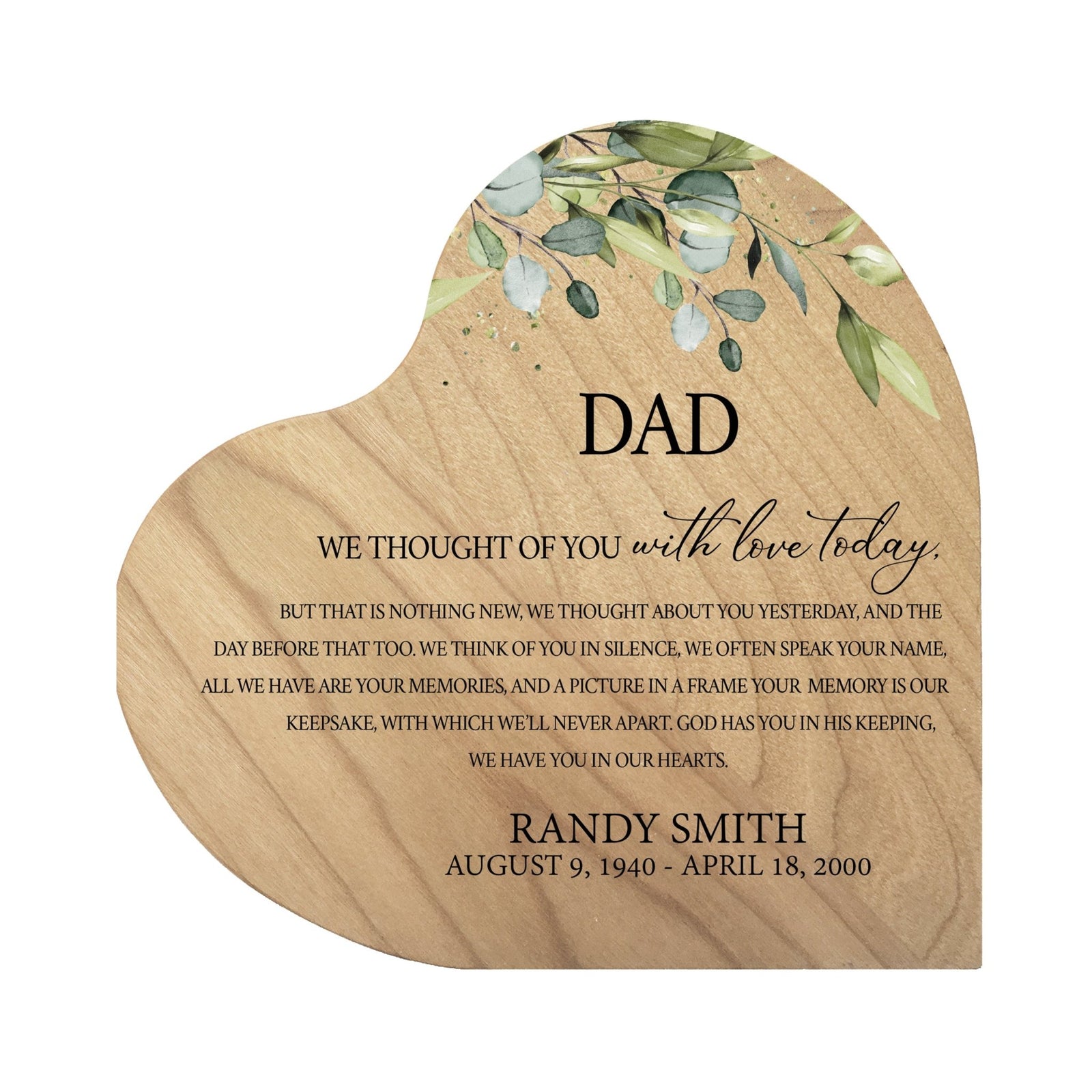 Custom Memorial Solid Wood Heart Decoration - We Thought Of You (Maple) - LifeSong Milestones