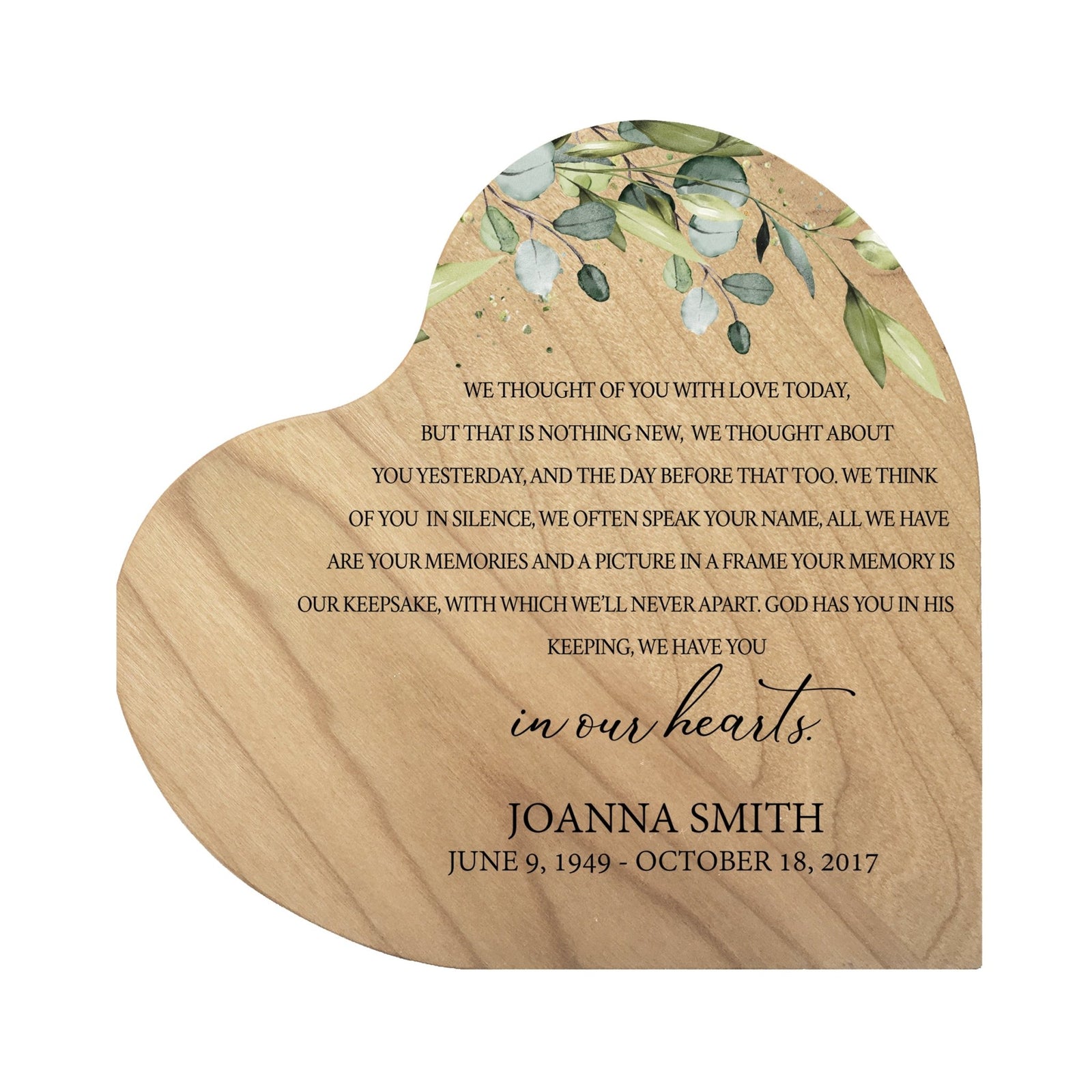 Custom Memorial Solid Wood Heart Decoration - We Thought Of You (Maple) - LifeSong Milestones