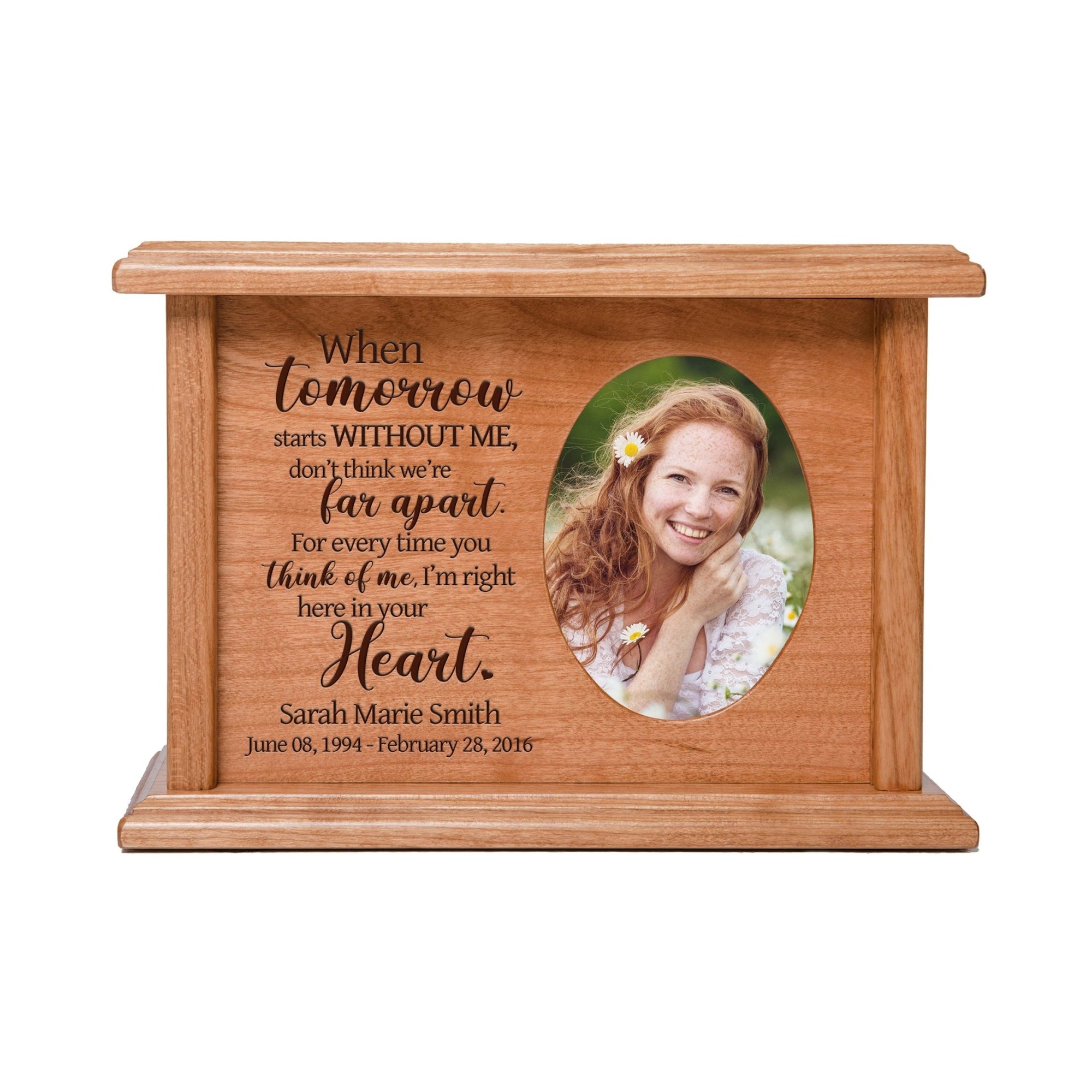 Custom Memorial Urn Box for Human Ashes holds 2x3 photo and 65 cu in When Tomorrow Starts - LifeSong Milestones