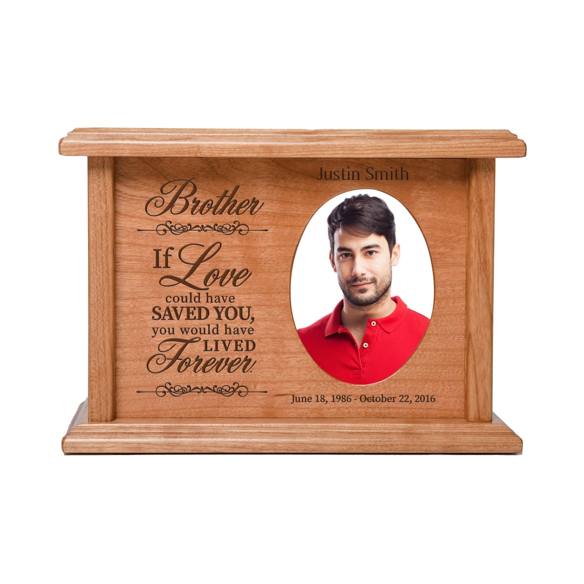 Custom Memorial Urn Box holds 2x3 photo and 65 cu in Brother, If Love Could - LifeSong Milestones