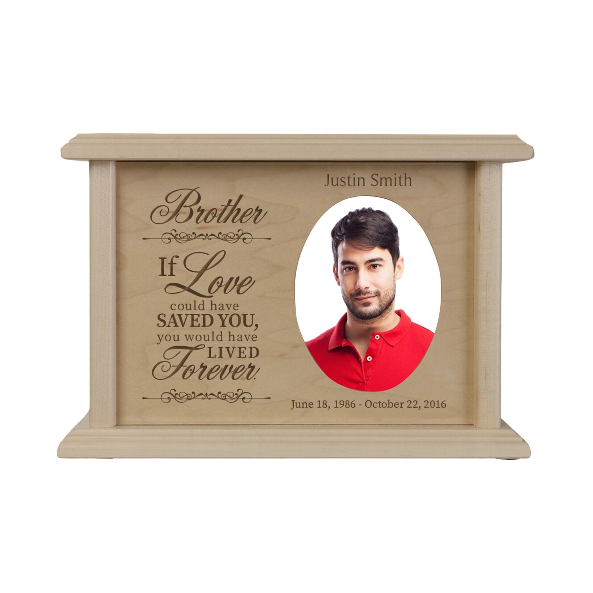 Custom Memorial Urn Box holds 2x3 photo and 65 cu in Brother, If Love Could - LifeSong Milestones