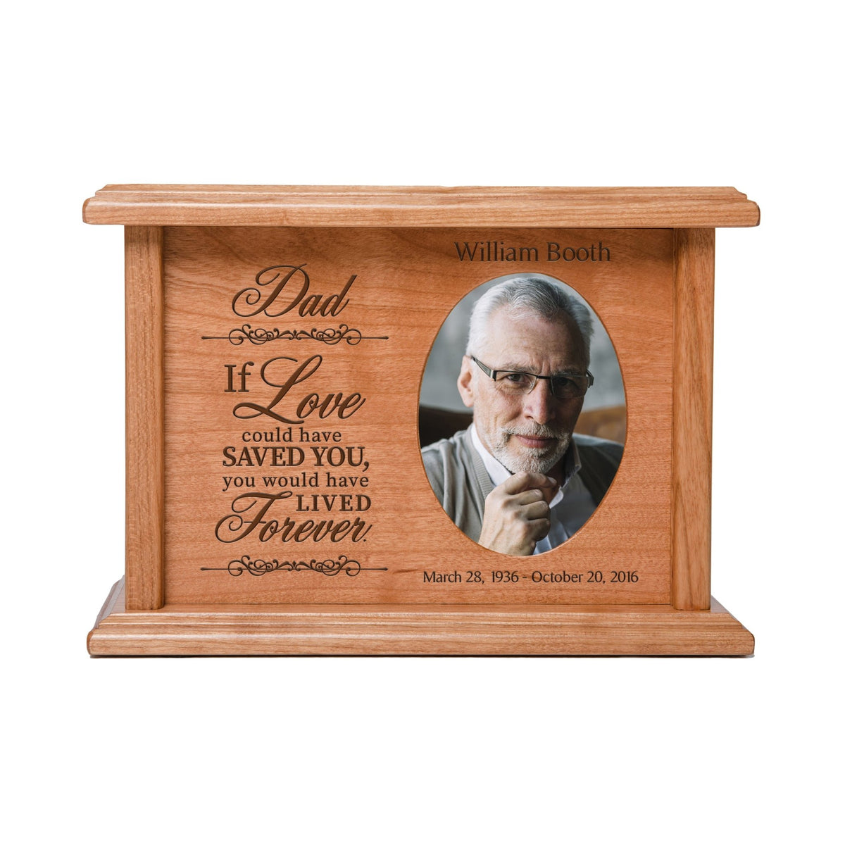 Personalized Photo and Engraved Keepsake Memorial Urn Box for Dad