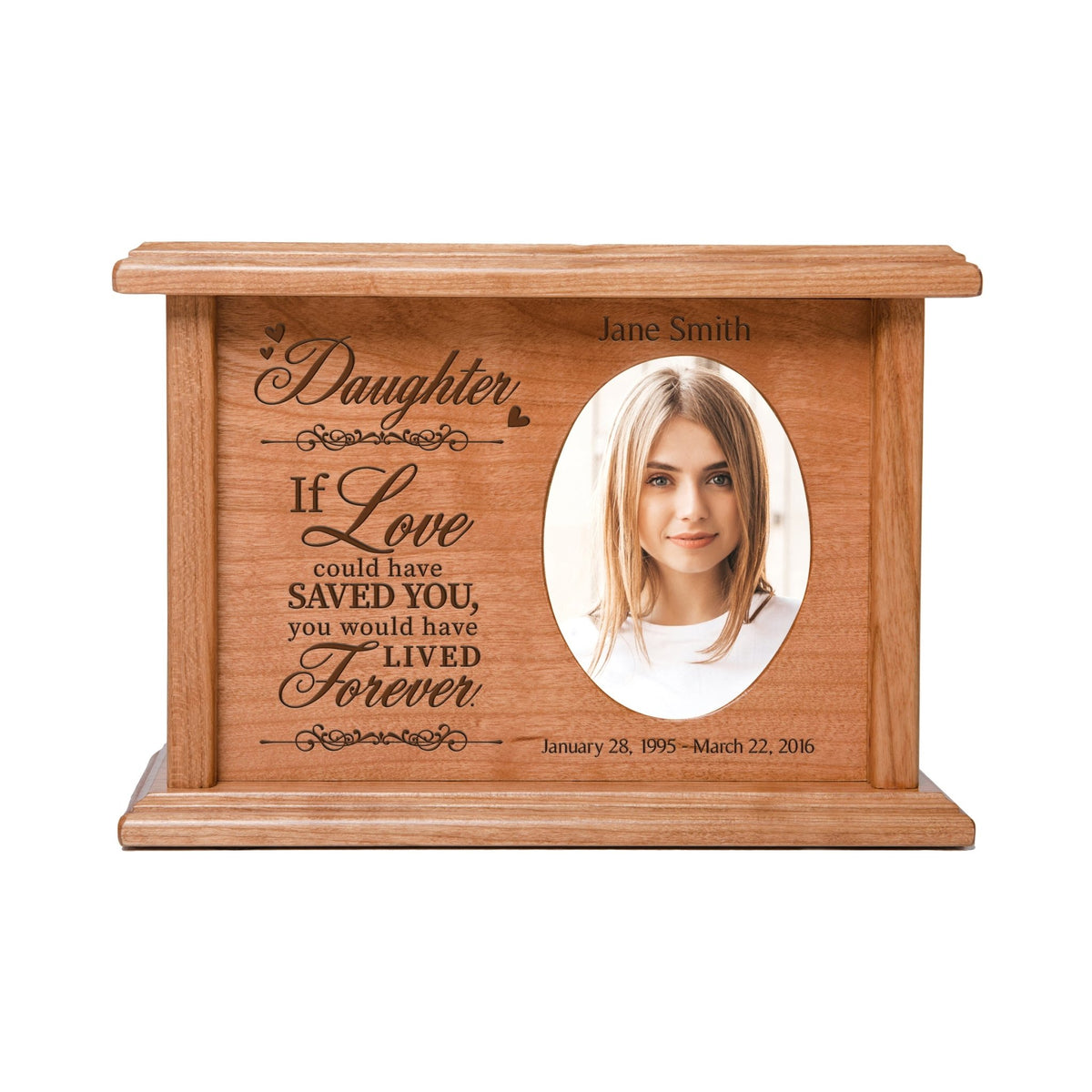 Personalized Photo and Engraved Keepsake Memorial Urn Box for Daughter