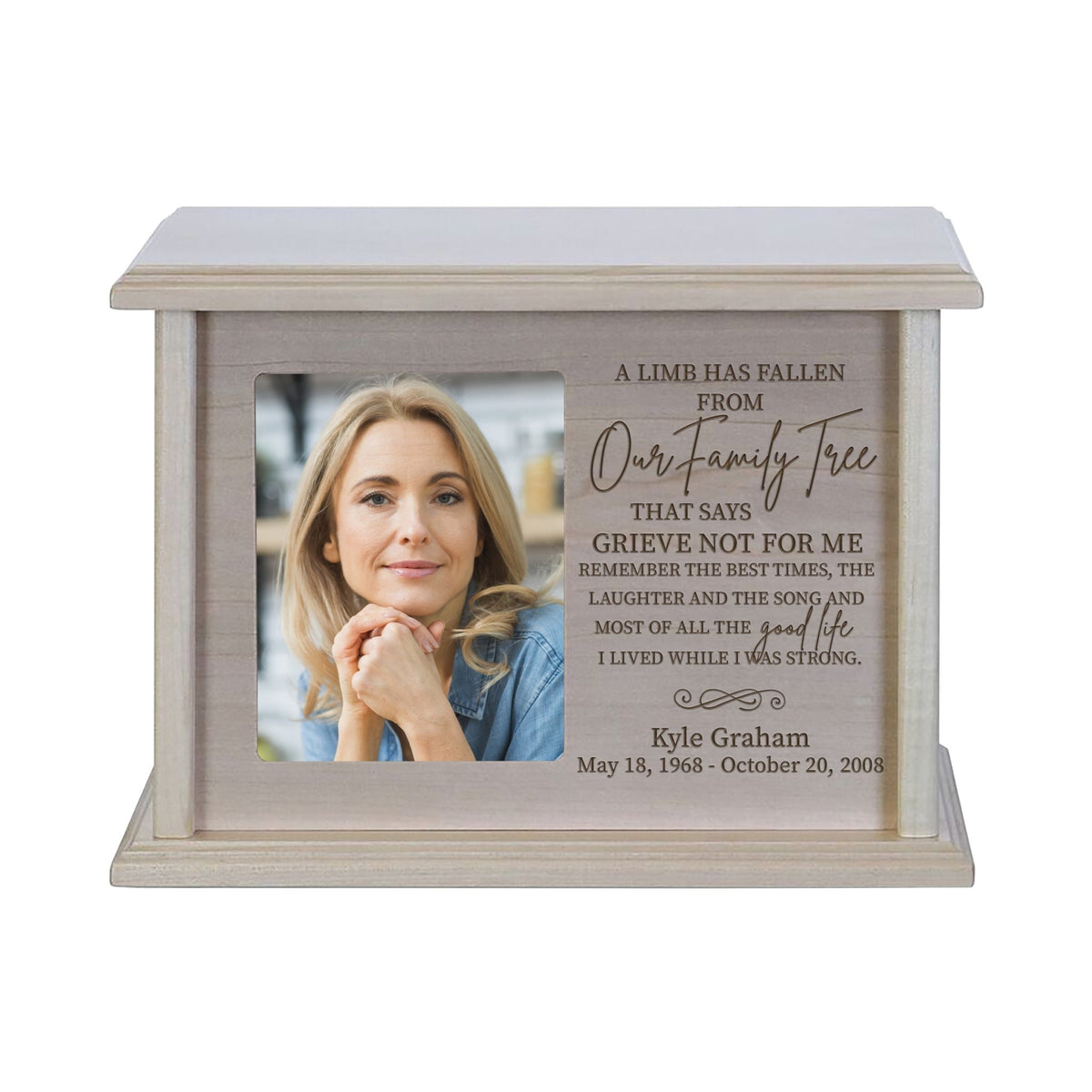Wooden Memorial Urn with Personalized Photograph for Adults