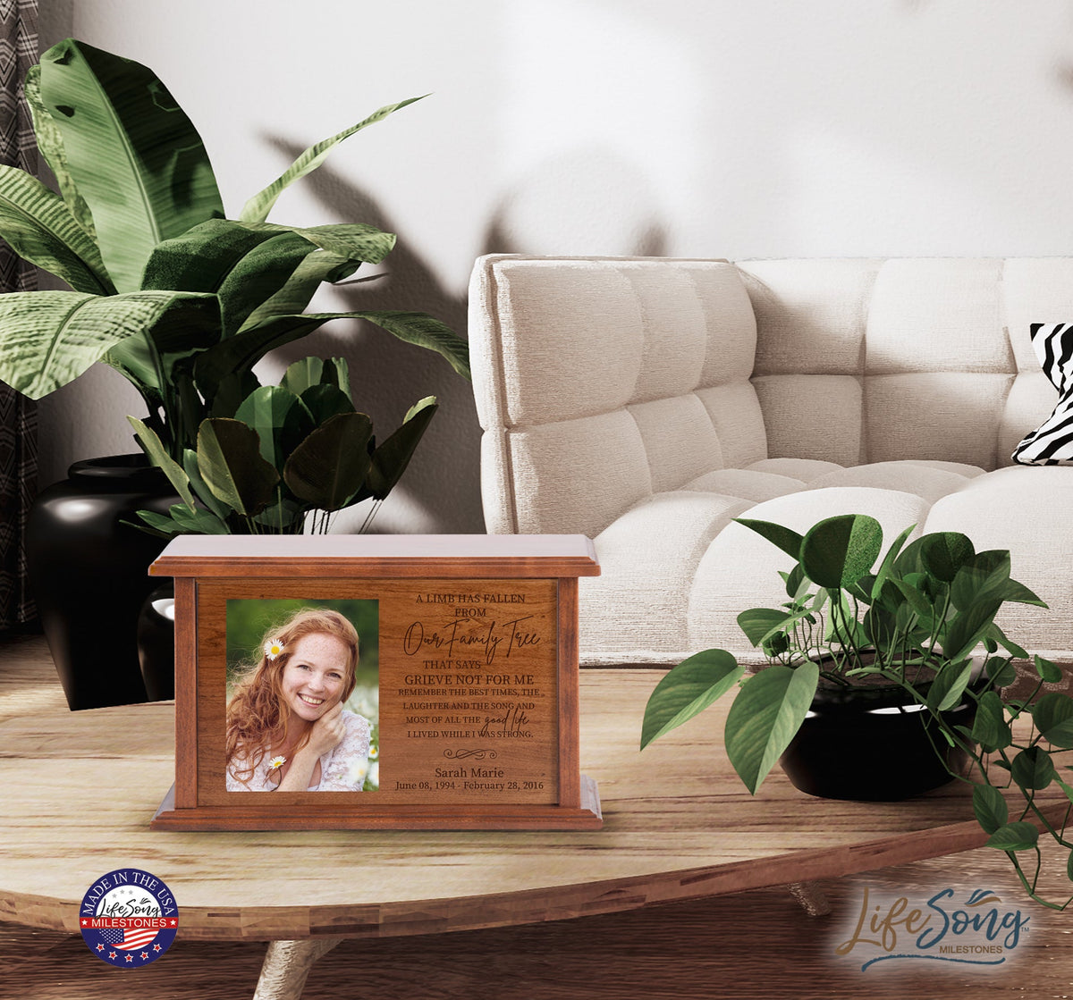 Custom Wooden Cremation Urn with Photograph for Adults