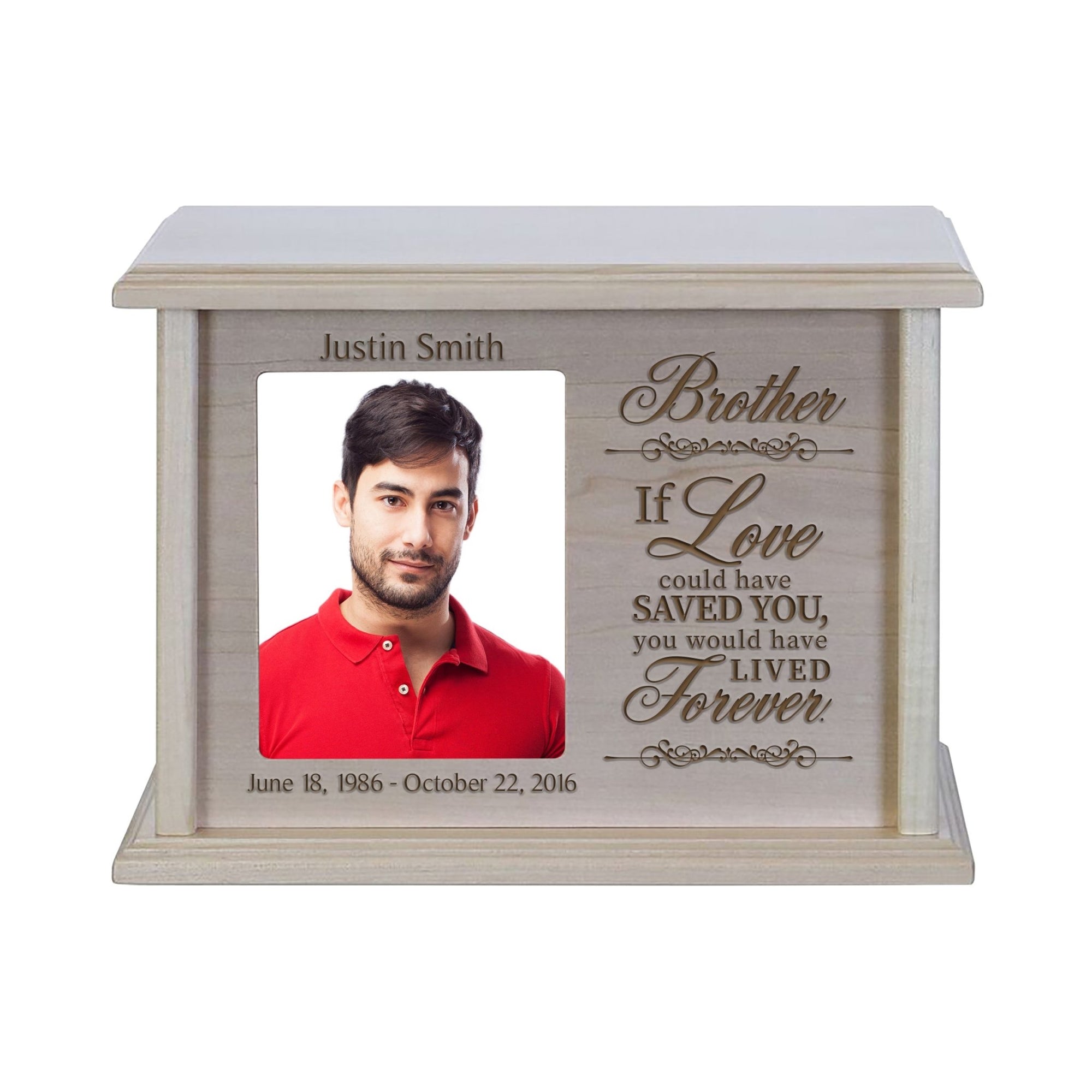 Custom Memorial Urn Box holds 4x5 photo and 260 cu in Brother, If Love Could - LifeSong Milestones