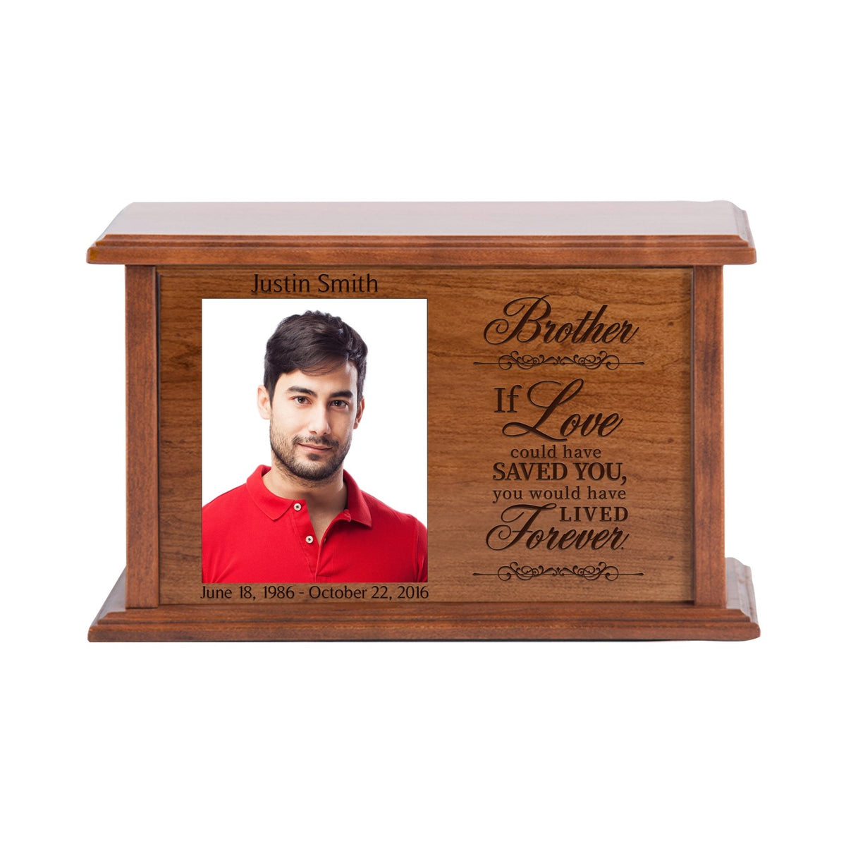 Handcrafted Wooden Memorial Photo Urn for Brother
