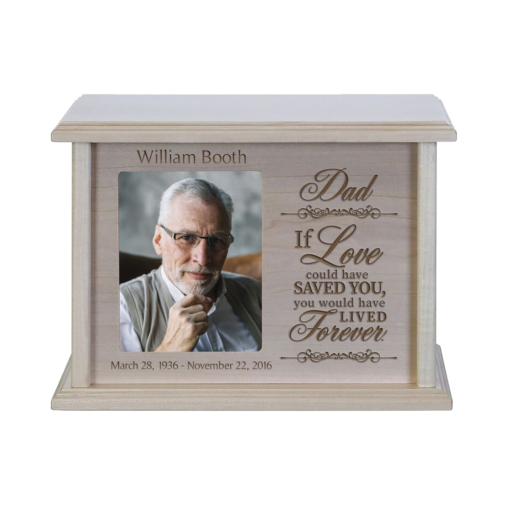 Custom Memorial Urn Box holds 4x5 photo and 260 cu in Dad, If Love Could - LifeSong Milestones