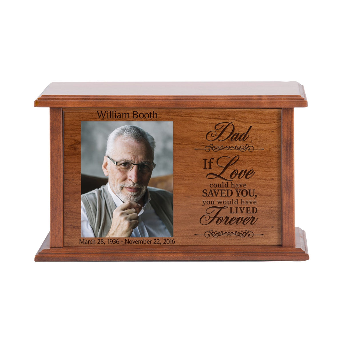 Handcrafted Wooden Memorial Photo Urn for Dad