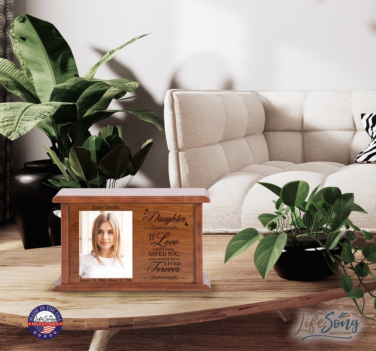 Elegant Handcrafted Wooden Urn with Photo Frame for Ashes