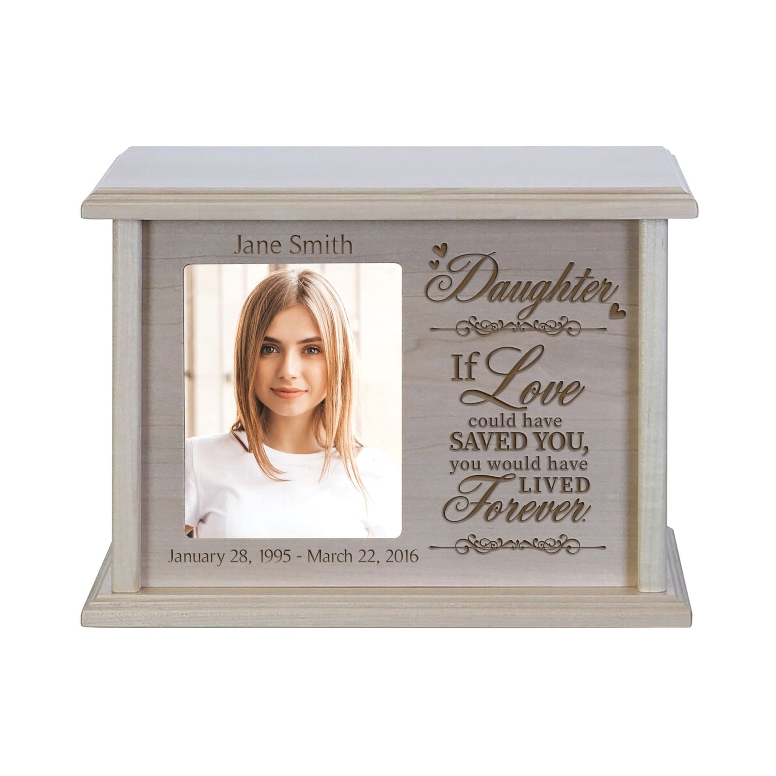 Personalized Wooden Memorial Urn with Photo Holder for Daughter