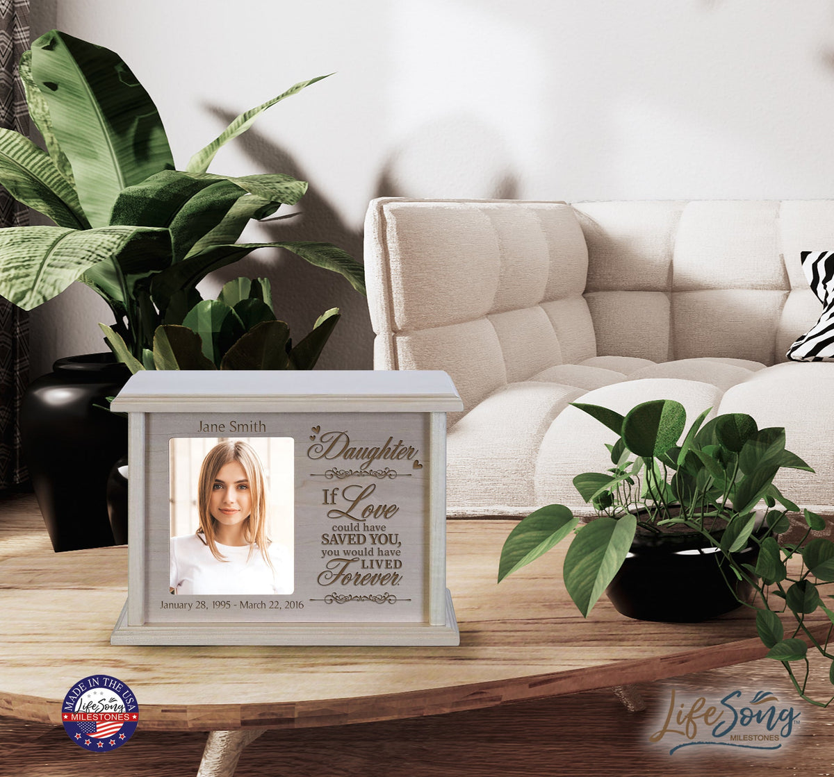 Keepsake Wooden Memorial Urn Box with Photo Display
