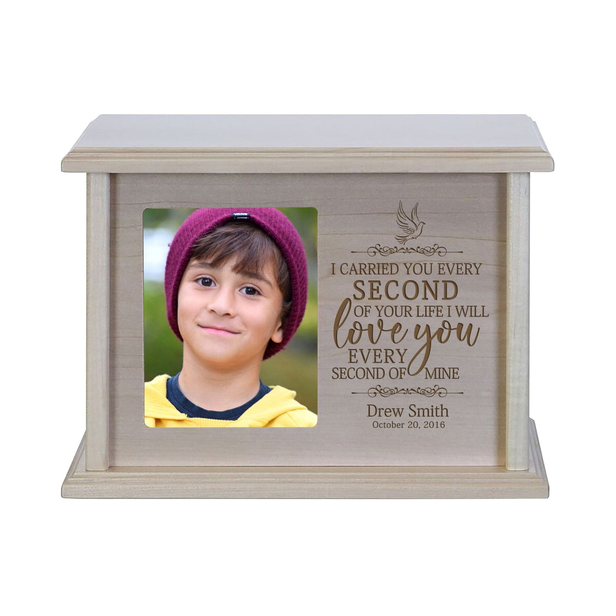 Wooden Memorial Urn with Personalized Photograph for Adults