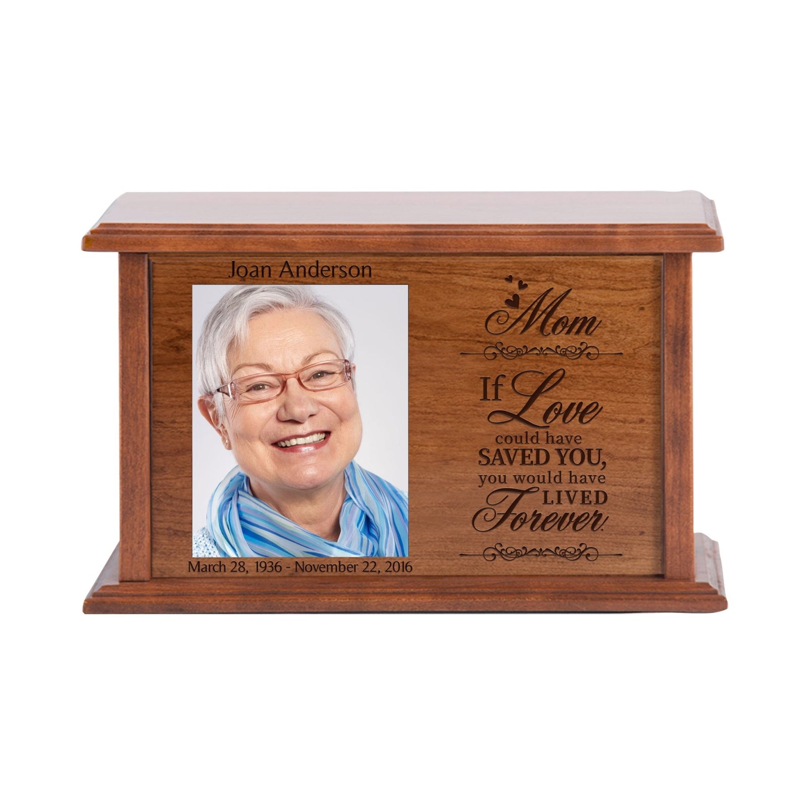 Custom Memorial Urn Box holds 4x5 photo and 260 cu in Mom, If Love Could - LifeSong Milestones
