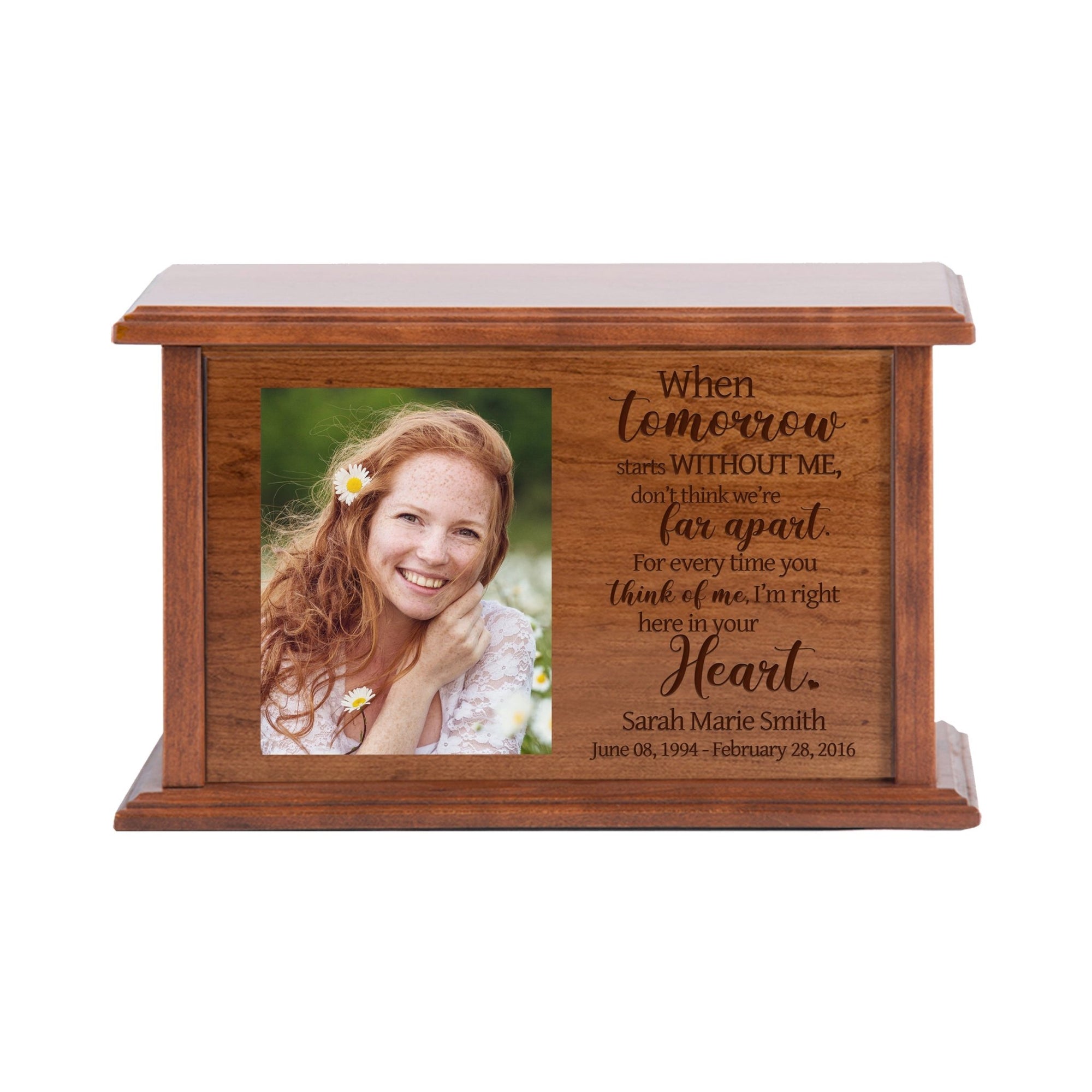 Custom Memorial Urn Box holds 4x5 photo and 260 cu in When Tomorrow Starts - LifeSong Milestones