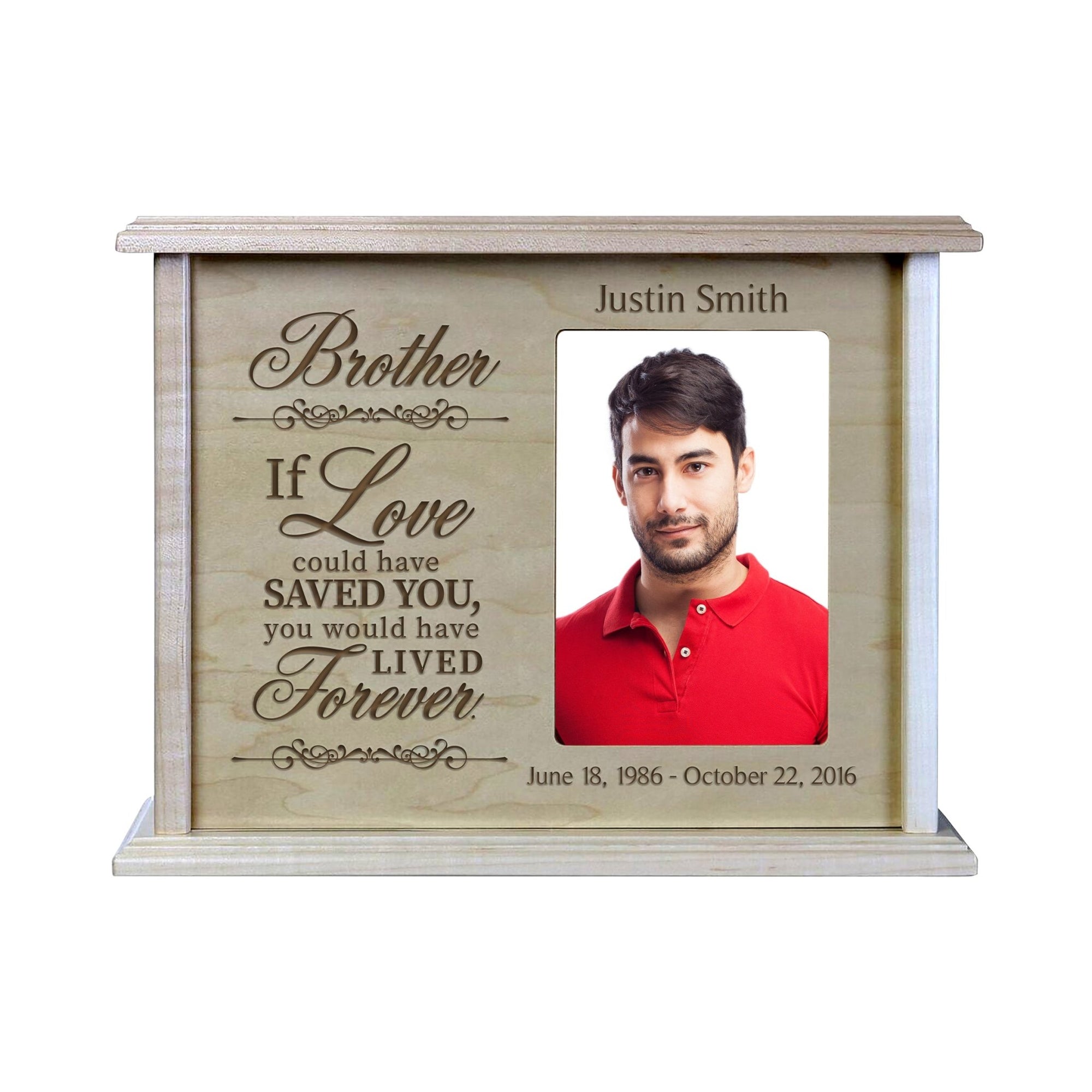 Custom Memorial Urn with Picture Frame holds 200 cu.in and 4x6 Photo Brother, If Love Could - LifeSong Milestones
