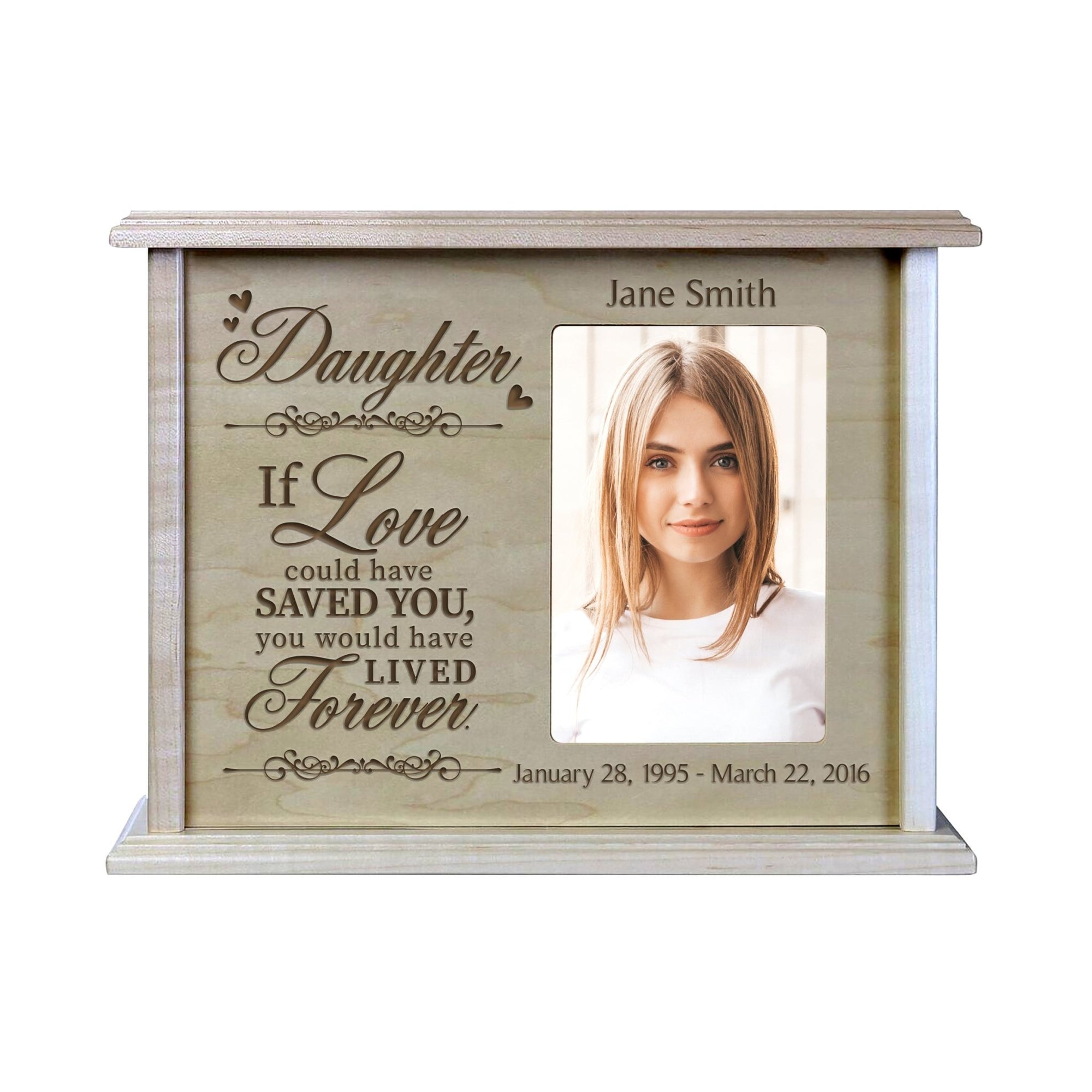 Custom Memorial Urn with Picture Frame holds 200 cu.in and 4x6 Photo Daughter, If Love Could - LifeSong Milestones