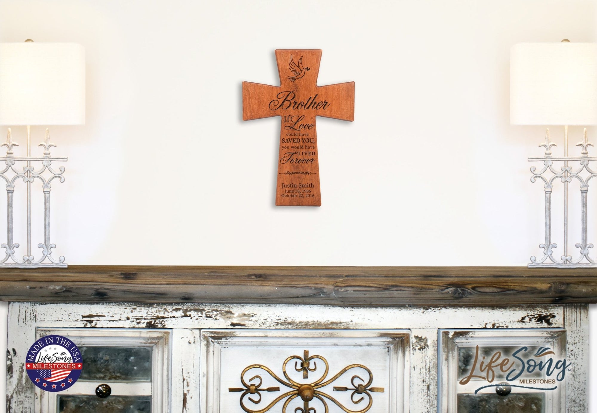 Custom Memorial Wooden Cross 12x17 Brother, If Love Could - LifeSong Milestones
