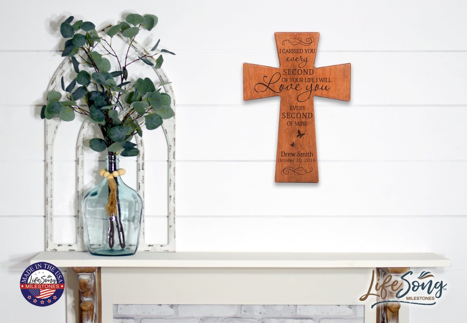 Custom Memorial Wooden Cross 12x17 I Carried You Butterfly - LifeSong Milestones