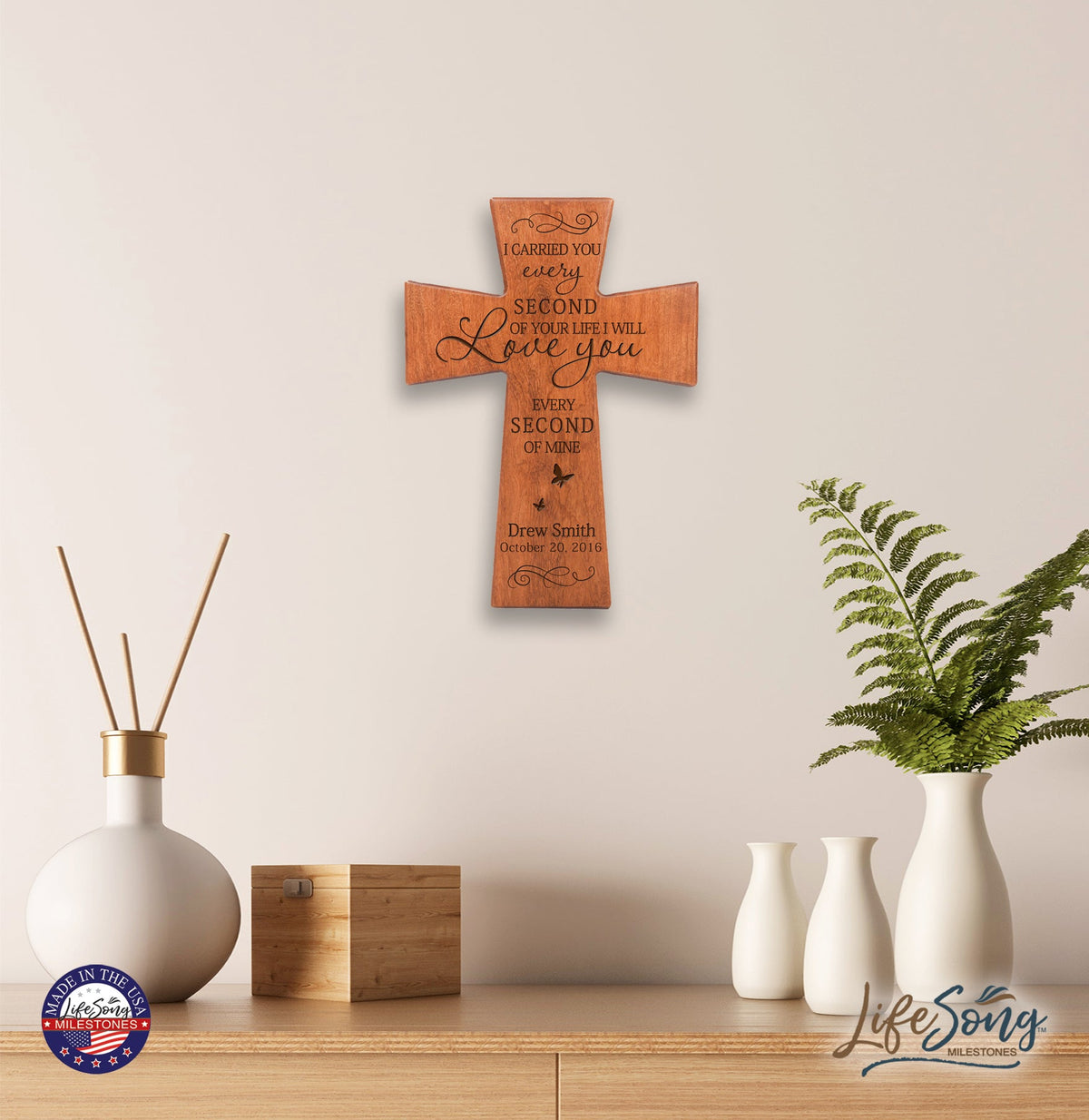 Custom Memorial Wooden Cross 12x17 I Carried You Butterfly - LifeSong Milestones