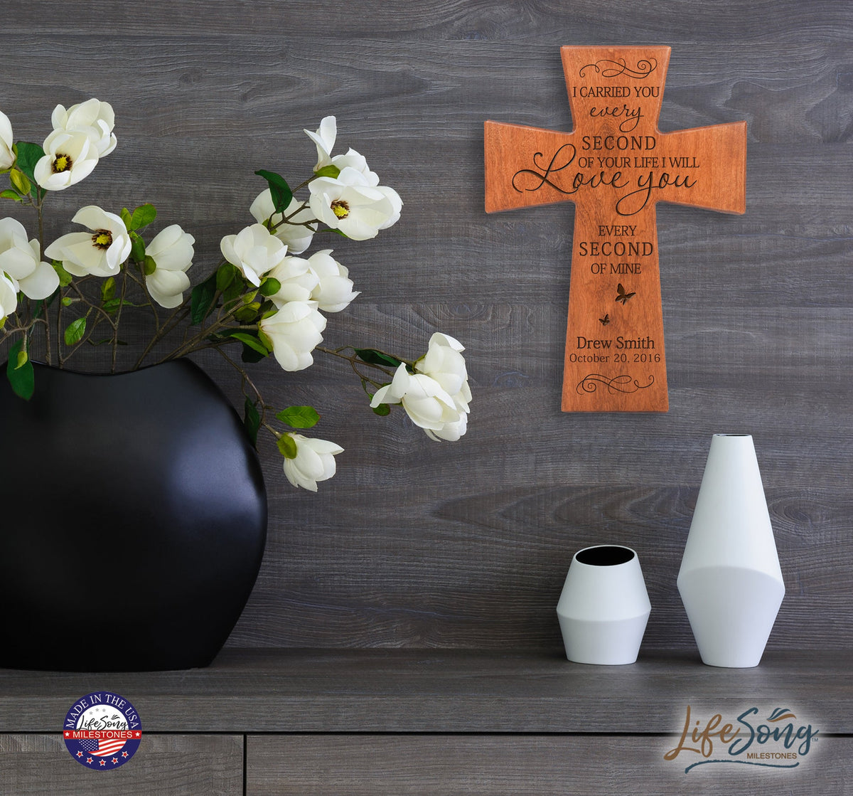 Custom Memorial Wooden Cross 12x17 I Carried You Butterfly - LifeSong Milestones