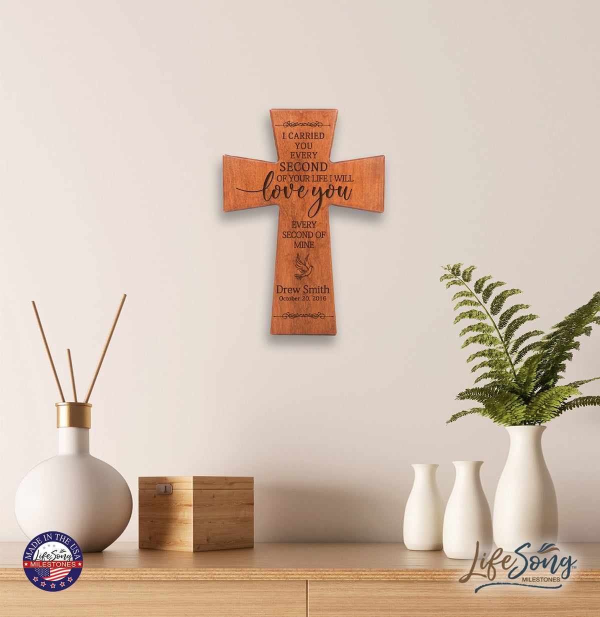Custom Memorial Wooden Cross 12x17 I Carried You Dove - LifeSong Milestones