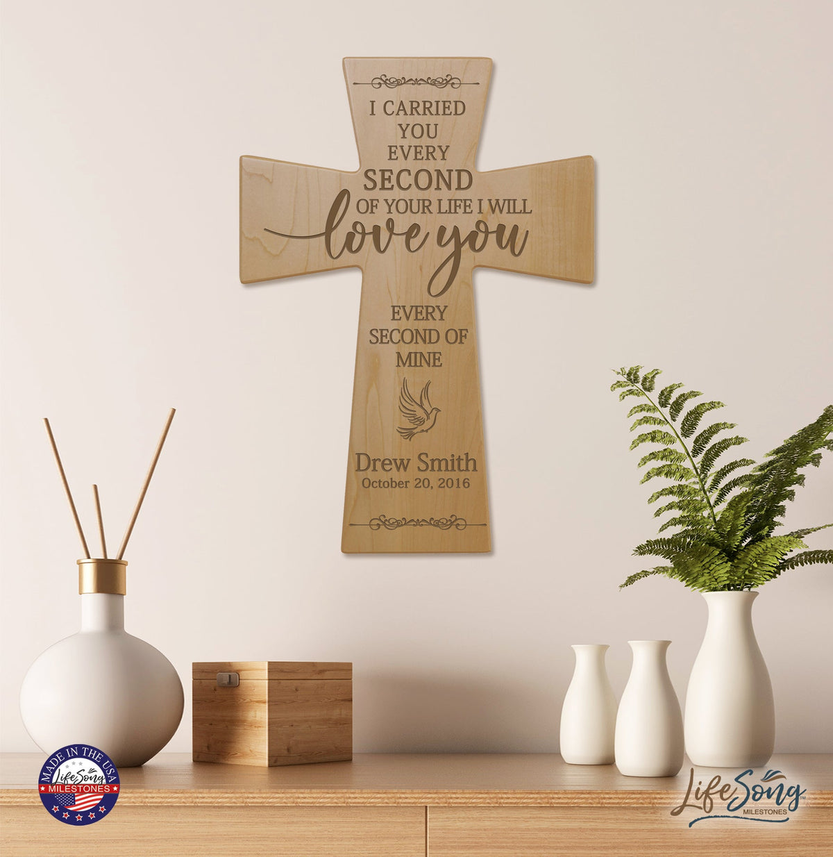 Custom Memorial Wooden Cross 12x17 I Carried You Dove - LifeSong Milestones