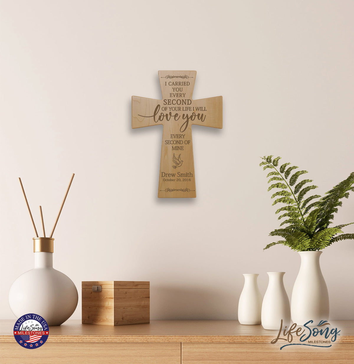 Custom Memorial Wooden Cross 12x17 I Carried You Dove - LifeSong Milestones