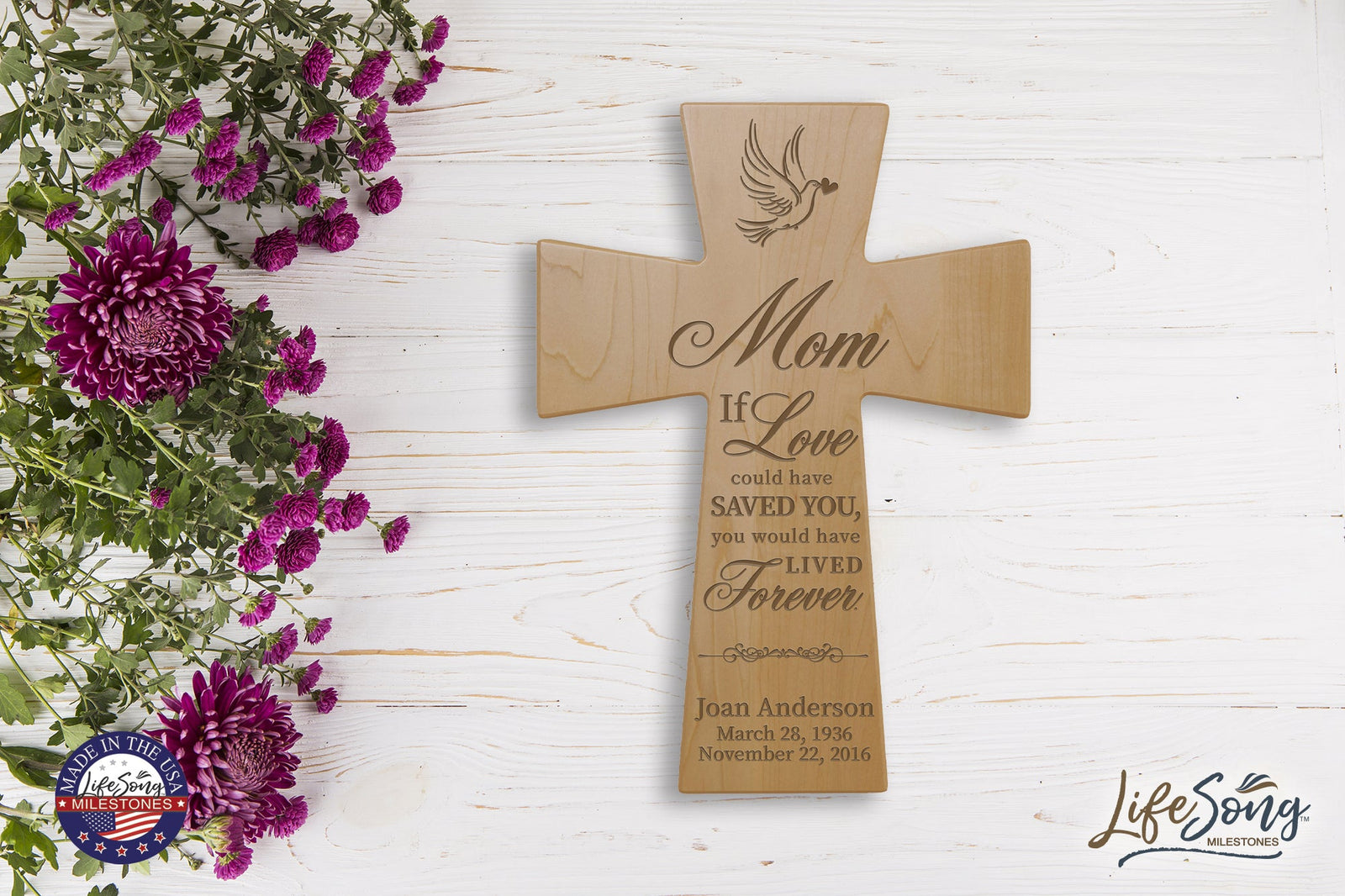 Custom Memorial Wooden Cross 12x17 Mom, If Love Could - LifeSong Milestones