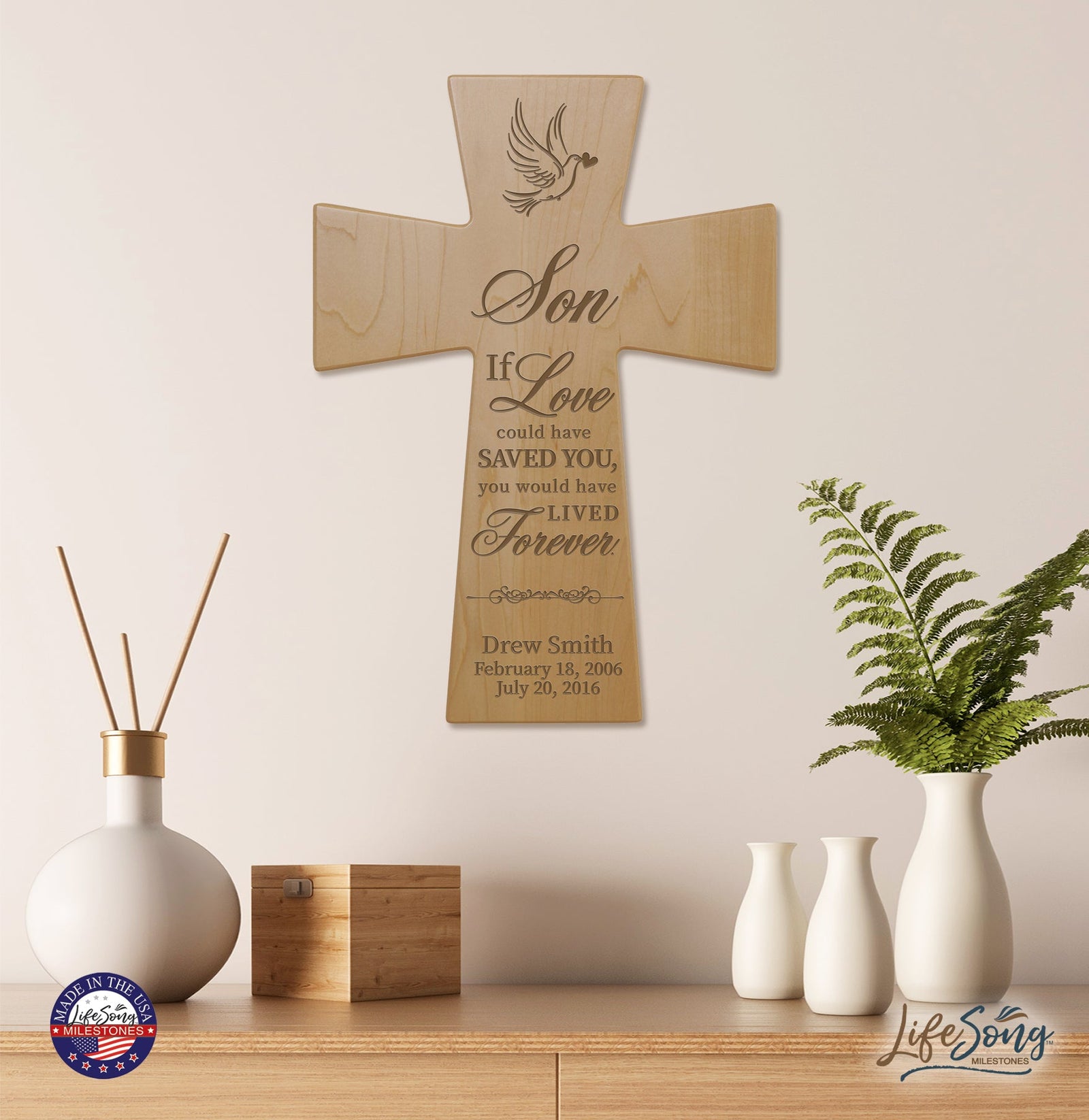 Custom Memorial Wooden Cross 12x17 Son, If Love Could Have - LifeSong Milestones