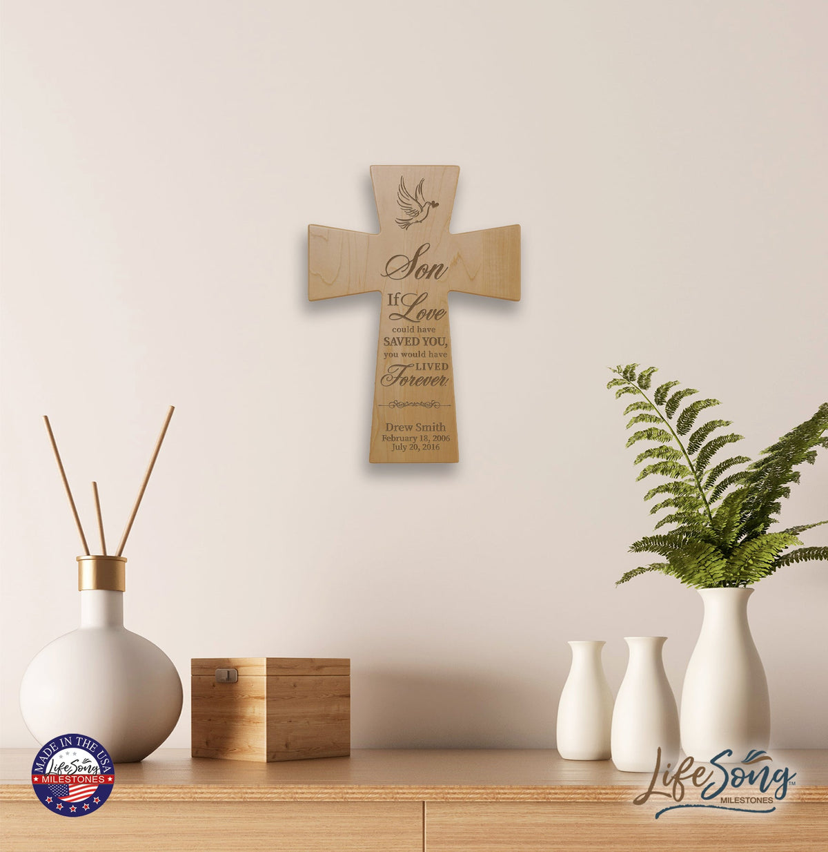 Custom Memorial Wooden Cross 12x17 Son, If Love Could Have - LifeSong Milestones