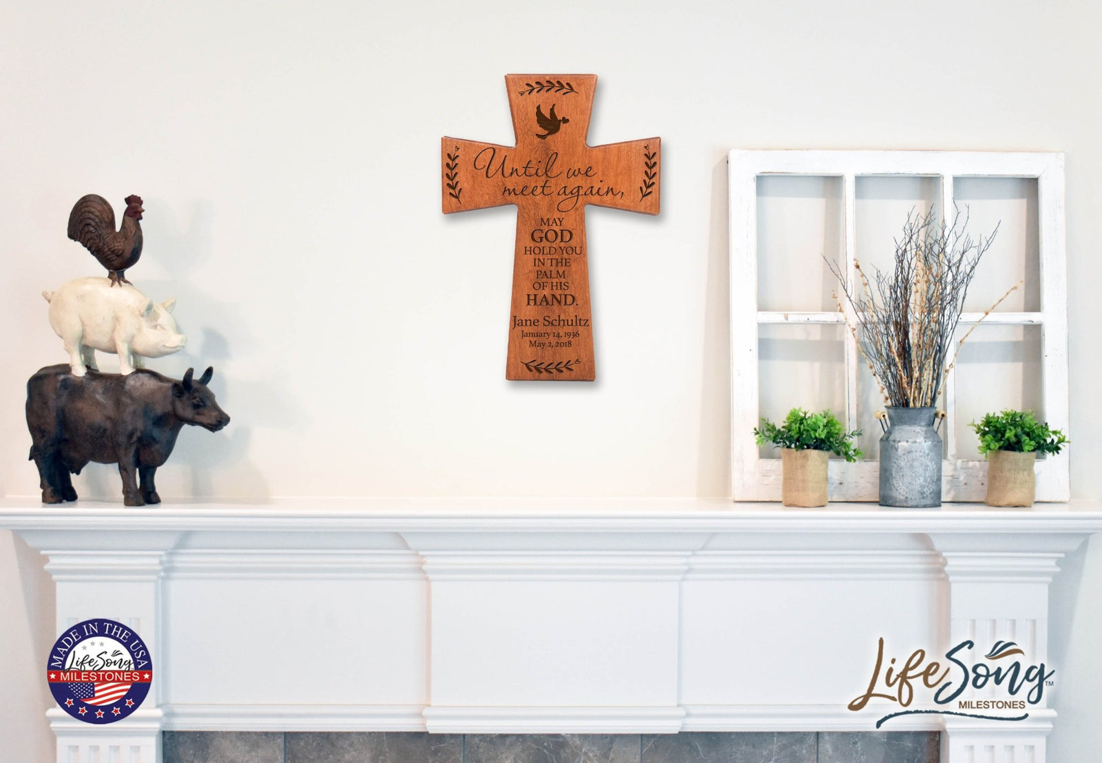 Custom Memorial Wooden Cross 12x17 Until We Meet Again - LifeSong Milestones