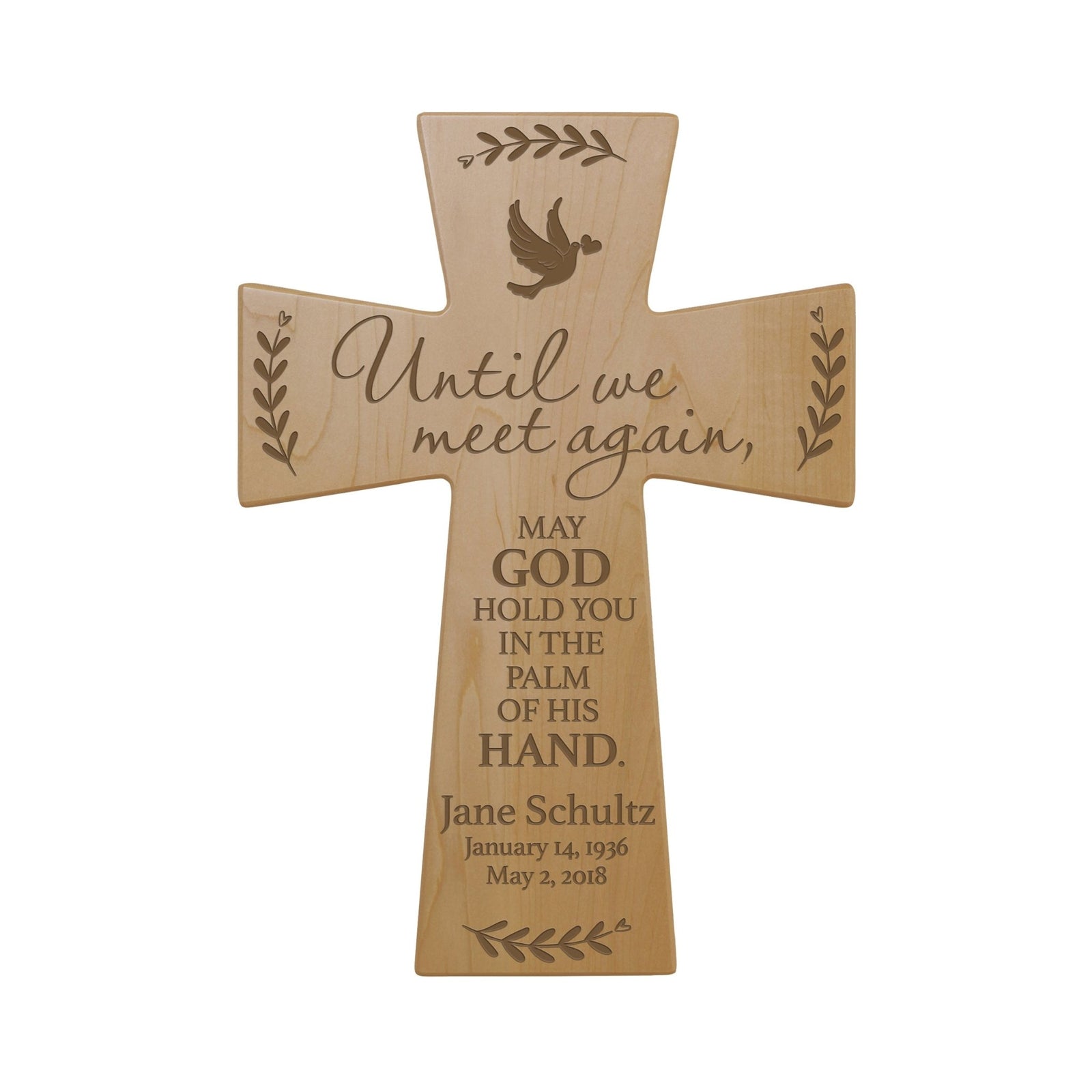 Custom Memorial Wooden Cross 12x17 Until We Meet Again - LifeSong Milestones