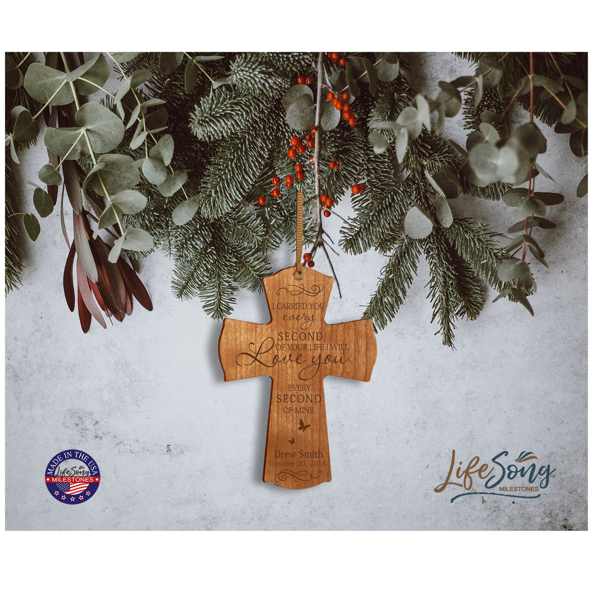 Custom Memorial Wooden Cross 4x6 I Carried You Butterfly - LifeSong Milestones