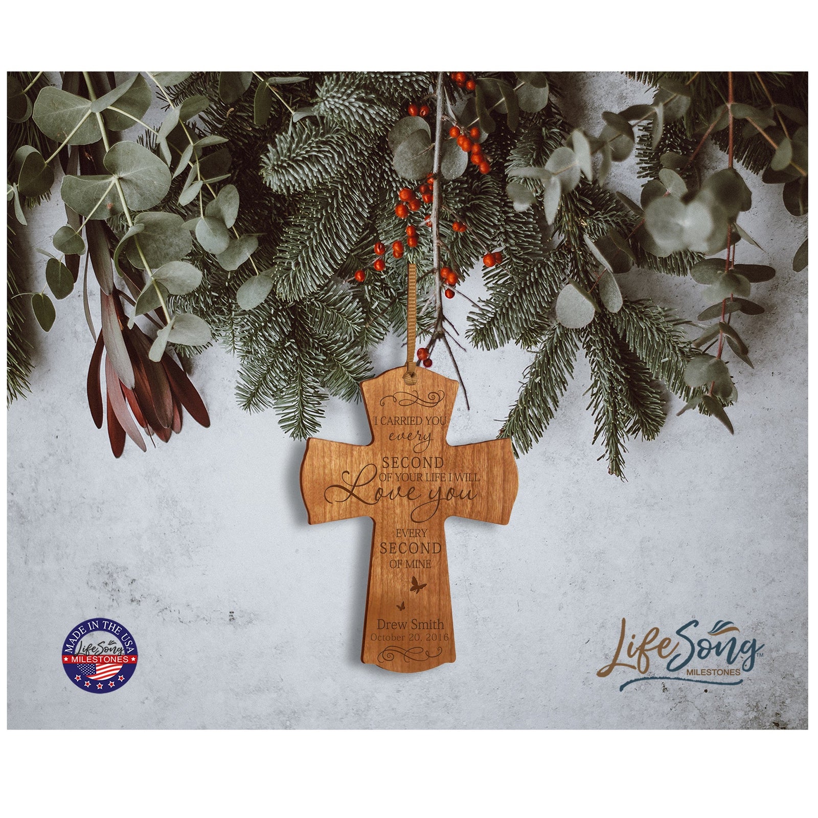 Custom Memorial Wooden Cross 4x6 I Carried You Butterfly - LifeSong Milestones