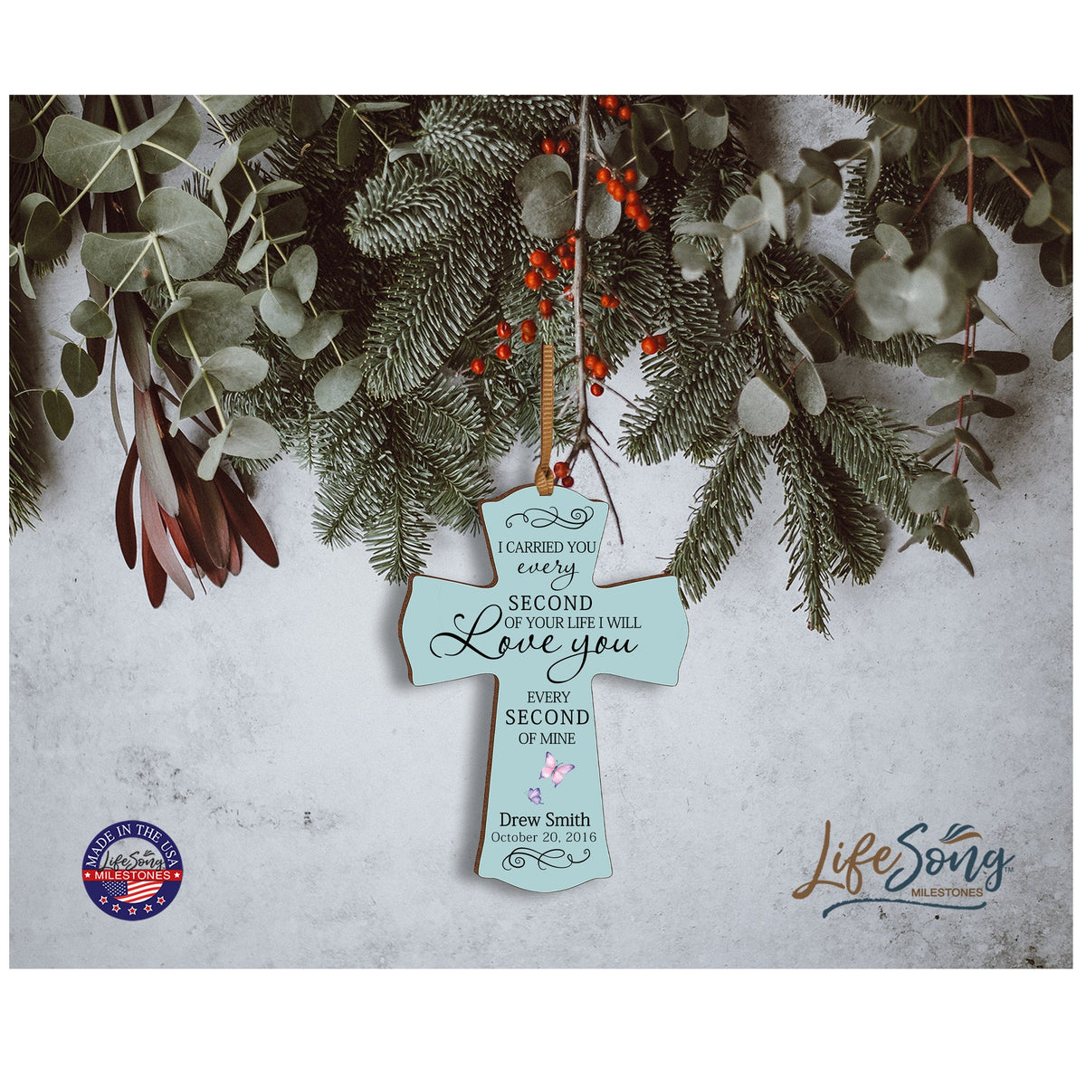 Custom Memorial Wooden Cross 4x6 I Carried You Butterfly - LifeSong Milestones