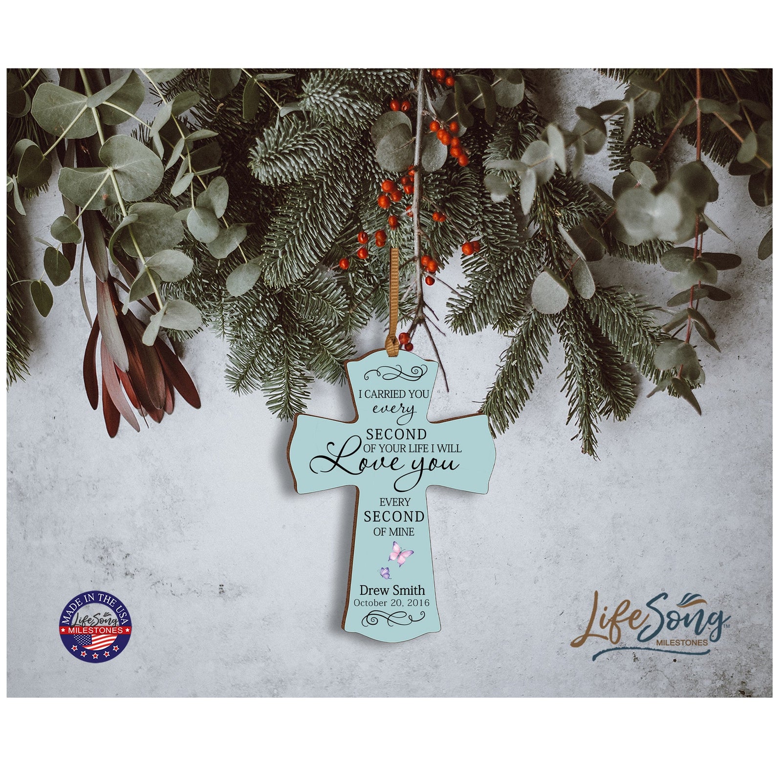 Custom Memorial Wooden Cross 4x6 I Carried You Butterfly - LifeSong Milestones