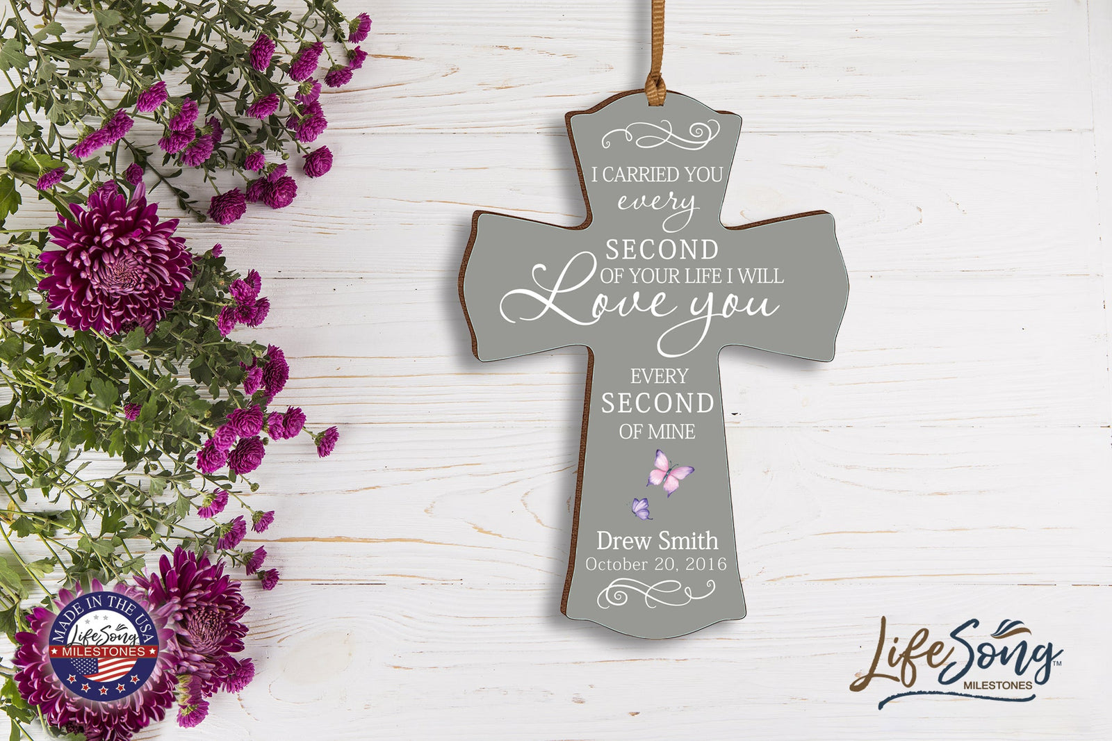 Custom Memorial Wooden Cross 4x6 I Carried You Butterfly - LifeSong Milestones