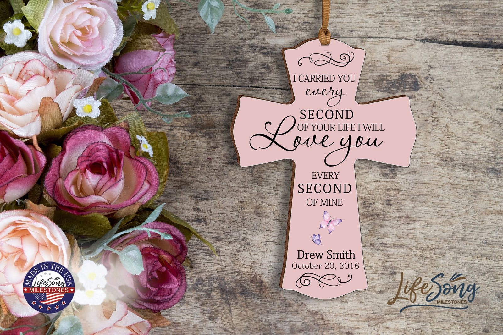 Custom Memorial Wooden Cross 4x6 I Carried You Butterfly - LifeSong Milestones