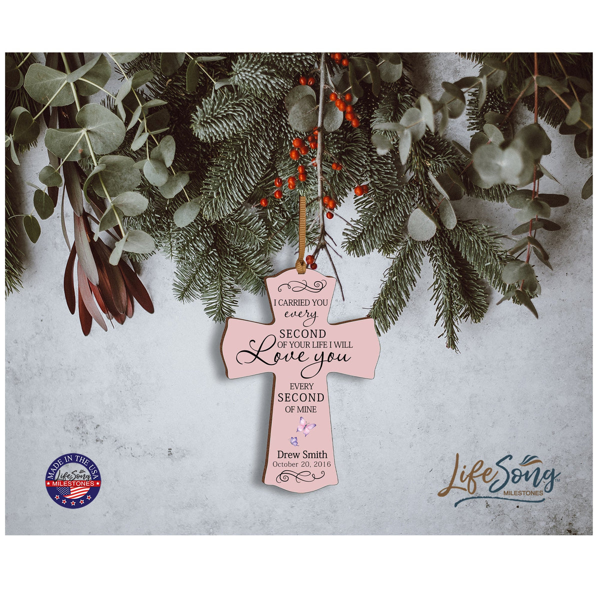 Custom Memorial Wooden Cross 4x6 I Carried You Butterfly - LifeSong Milestones