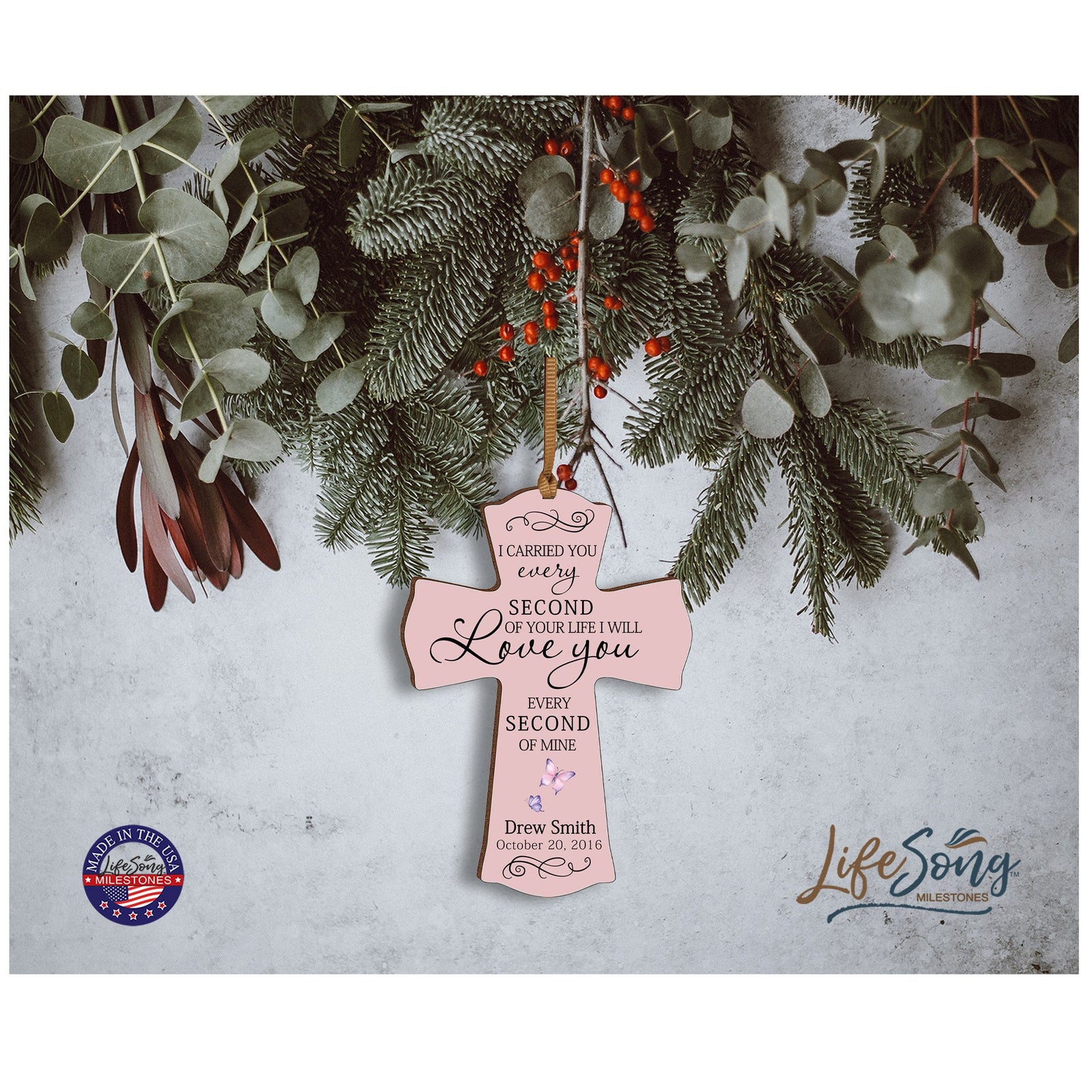 Custom Memorial Wooden Cross 4x6 I Carried You Butterfly - LifeSong Milestones