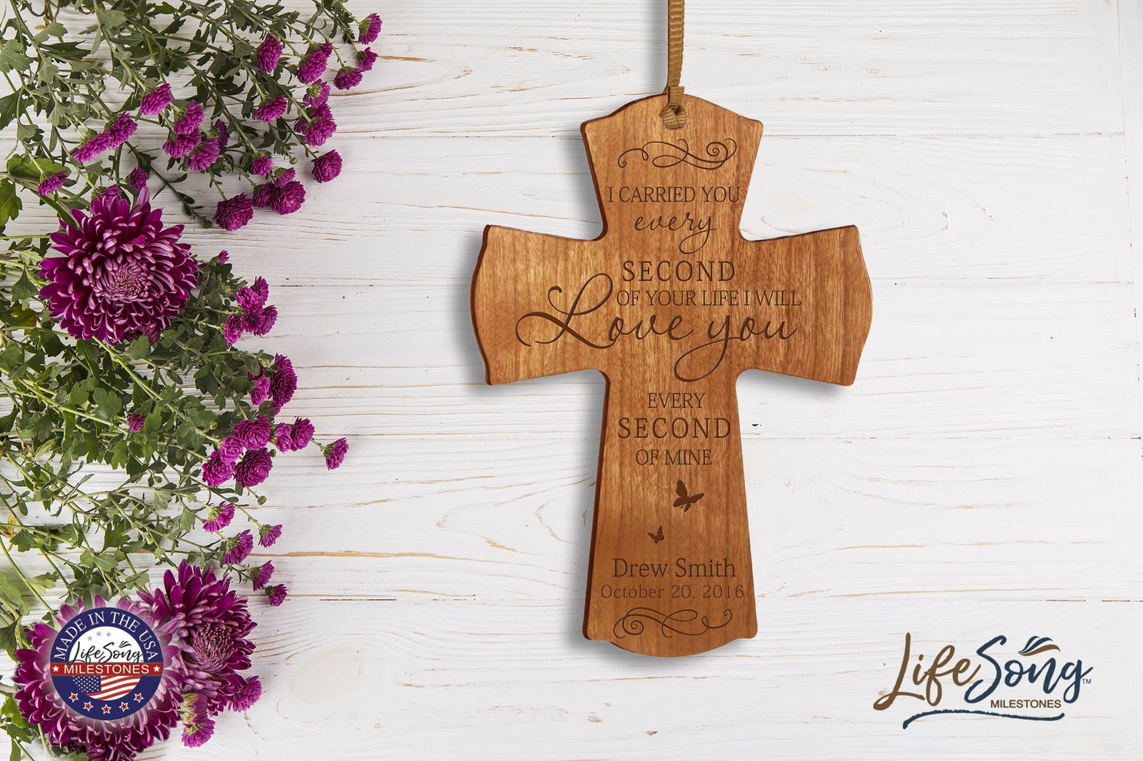 Custom Memorial Wooden Cross 4x6 I Carried You Butterfly - LifeSong Milestones