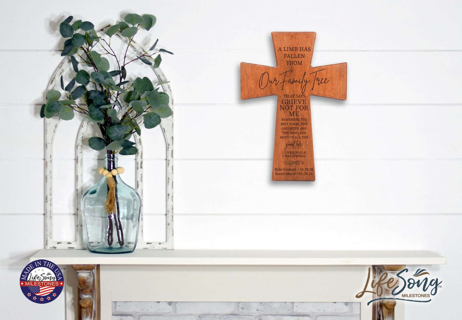 Custom Memorial Wooden Cross 7x11 A Limb Has Fallen - LifeSong Milestones