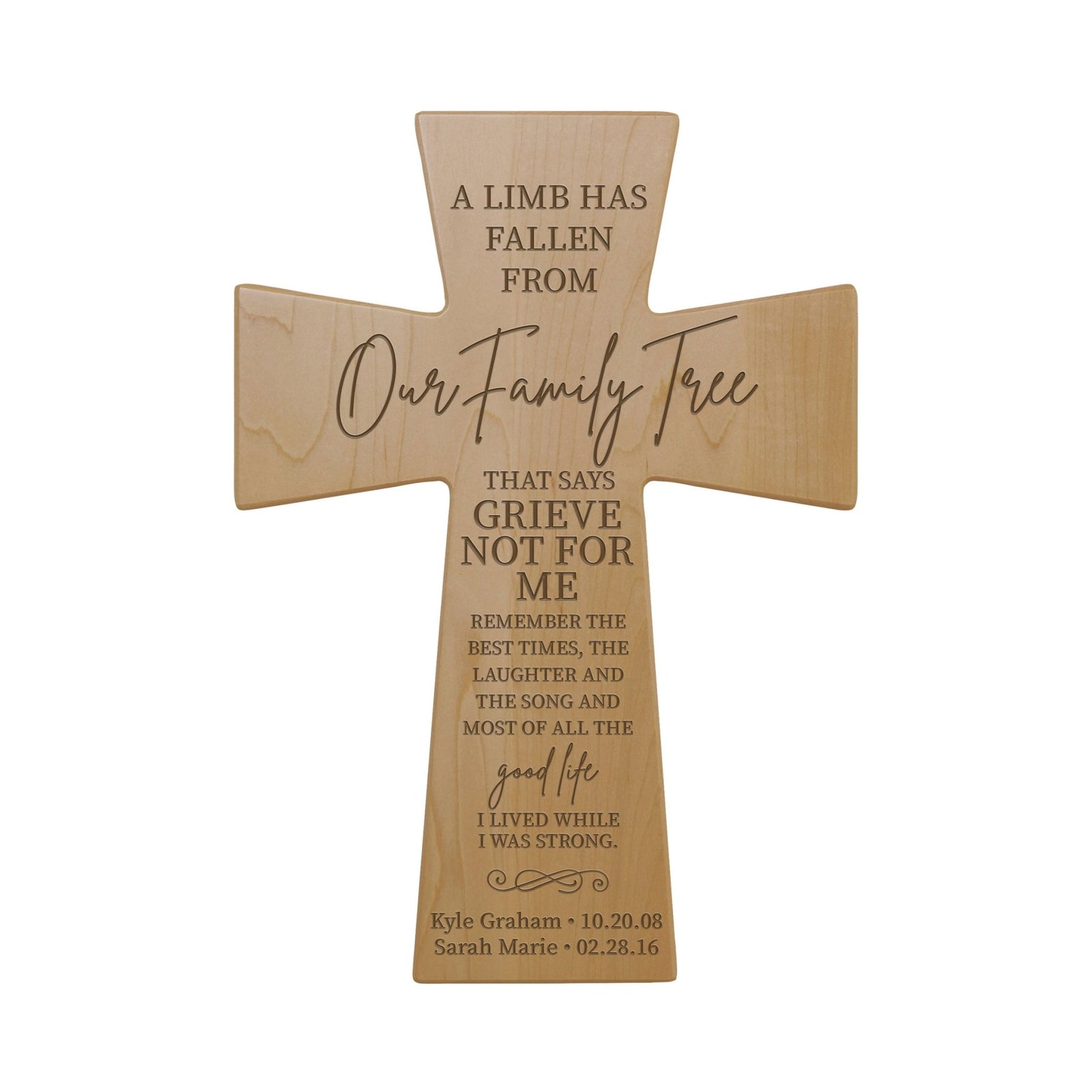 Custom Memorial Wooden Cross 7x11 A Limb Has Fallen - LifeSong Milestones