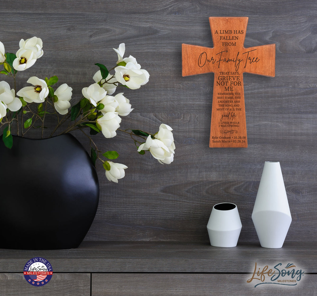 Custom Memorial Wooden Cross 7x11 A Limb Has Fallen - LifeSong Milestones
