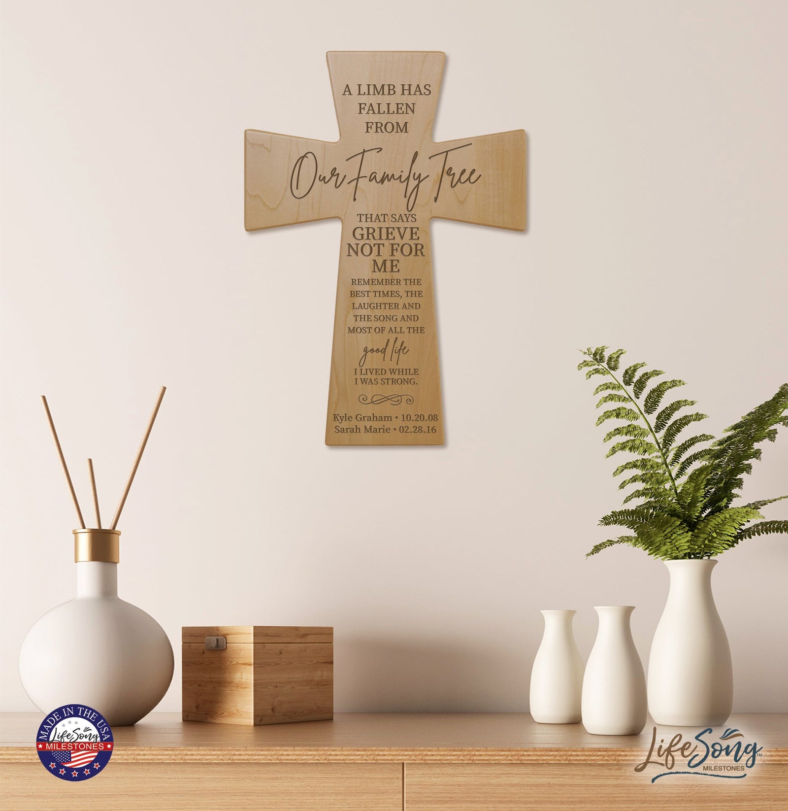 Custom Memorial Wooden Cross 7x11 A Limb Has Fallen - LifeSong Milestones